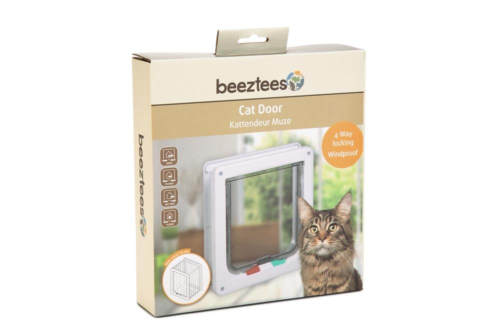 Beeztees Kedi Kapısı, Çift Yönlü, 4 fonksiyonlu, Beyaz, 23,5x25,2cm