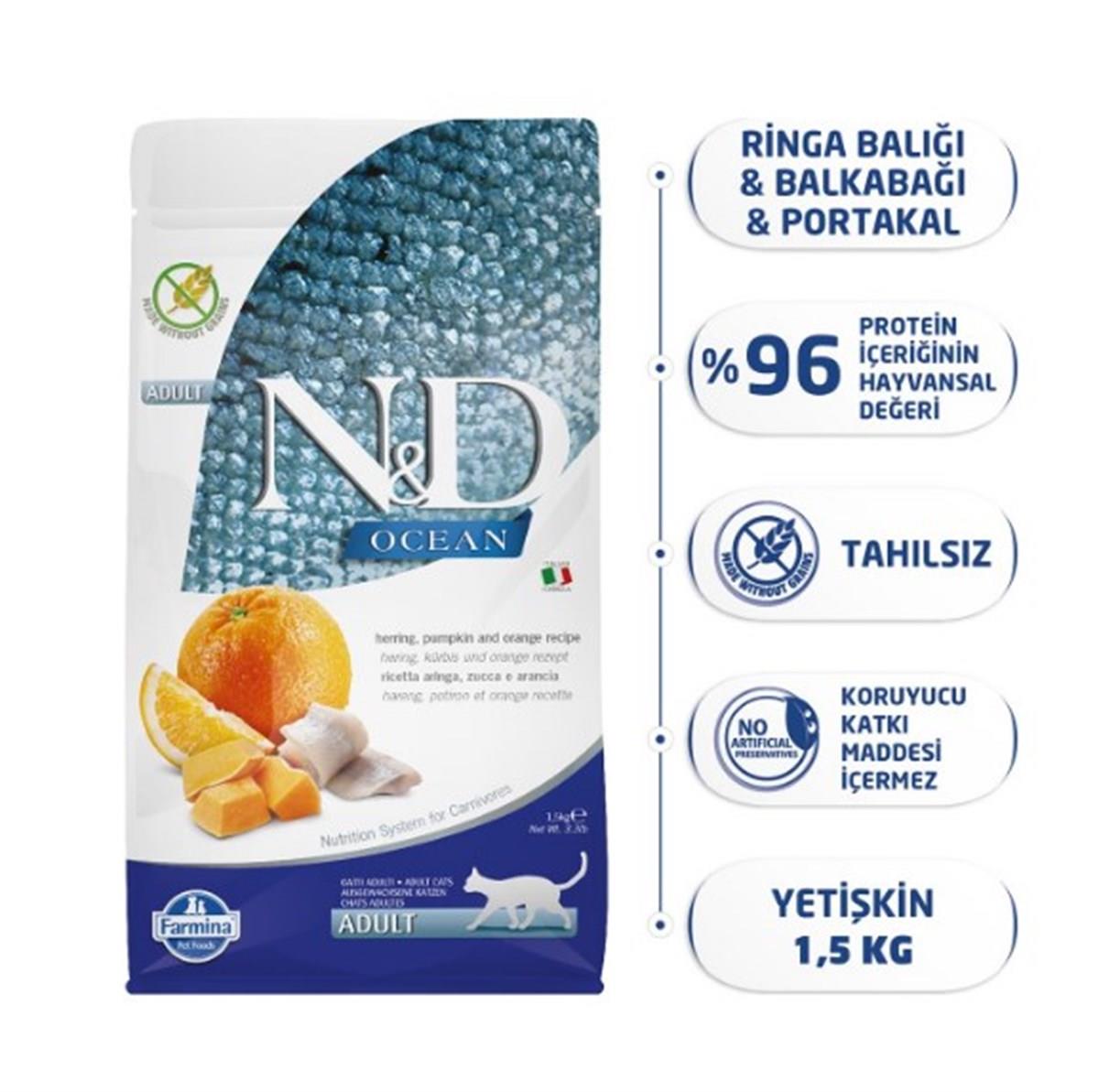 N&D Ocean Pumpkin Ringa Balık&Portakal Kedi Maması 1,5 Kg
