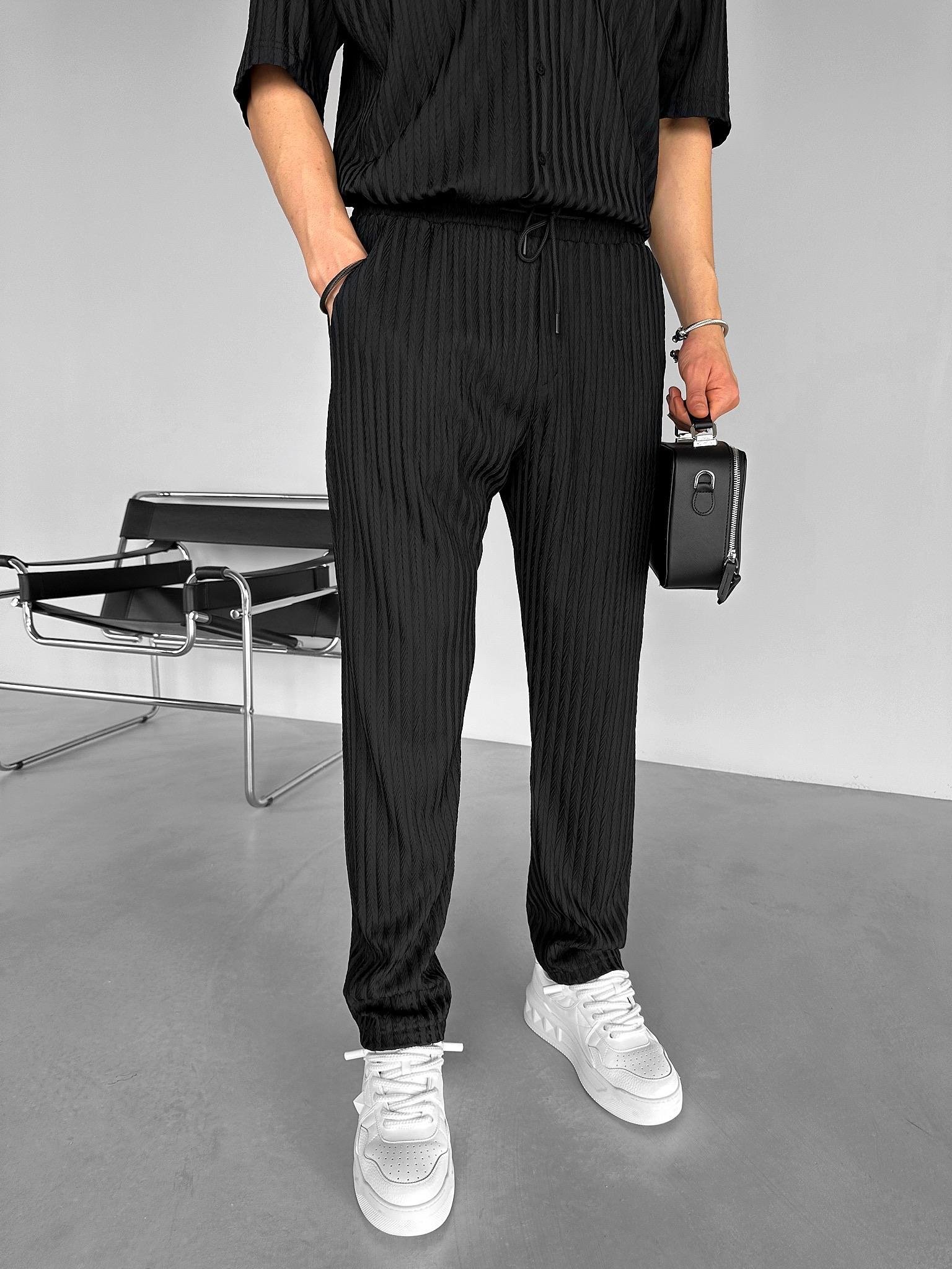 Baggy Fit Desenli Rahat Pantolon Siyah