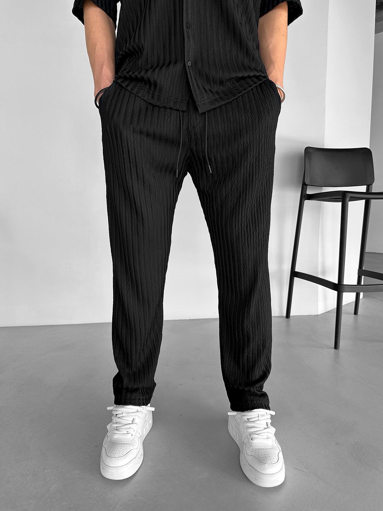 Baggy Fit Desenli Rahat Pantolon Siyah