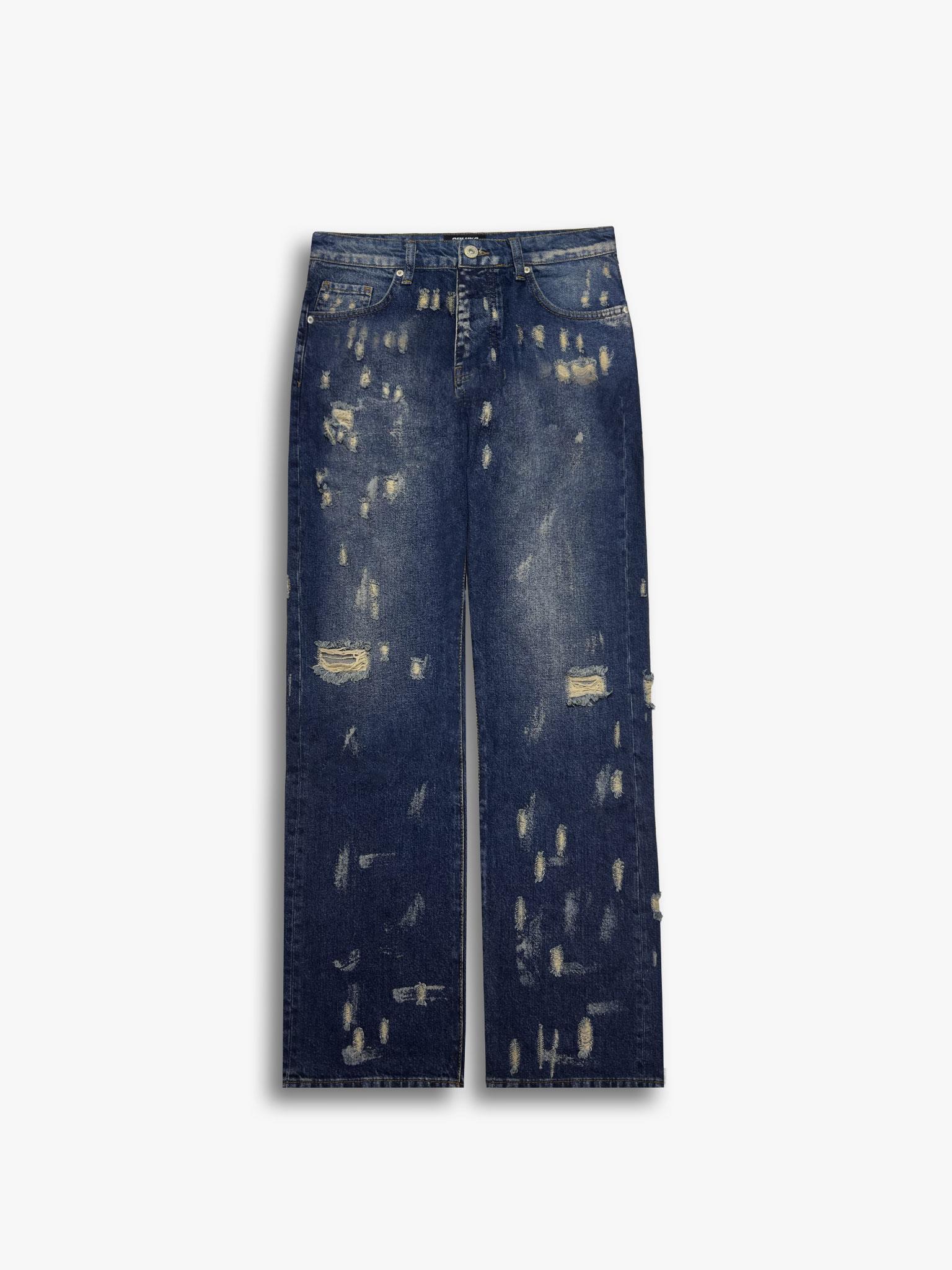 Baggy Fit Distressed Jean Pantolon Lacivert