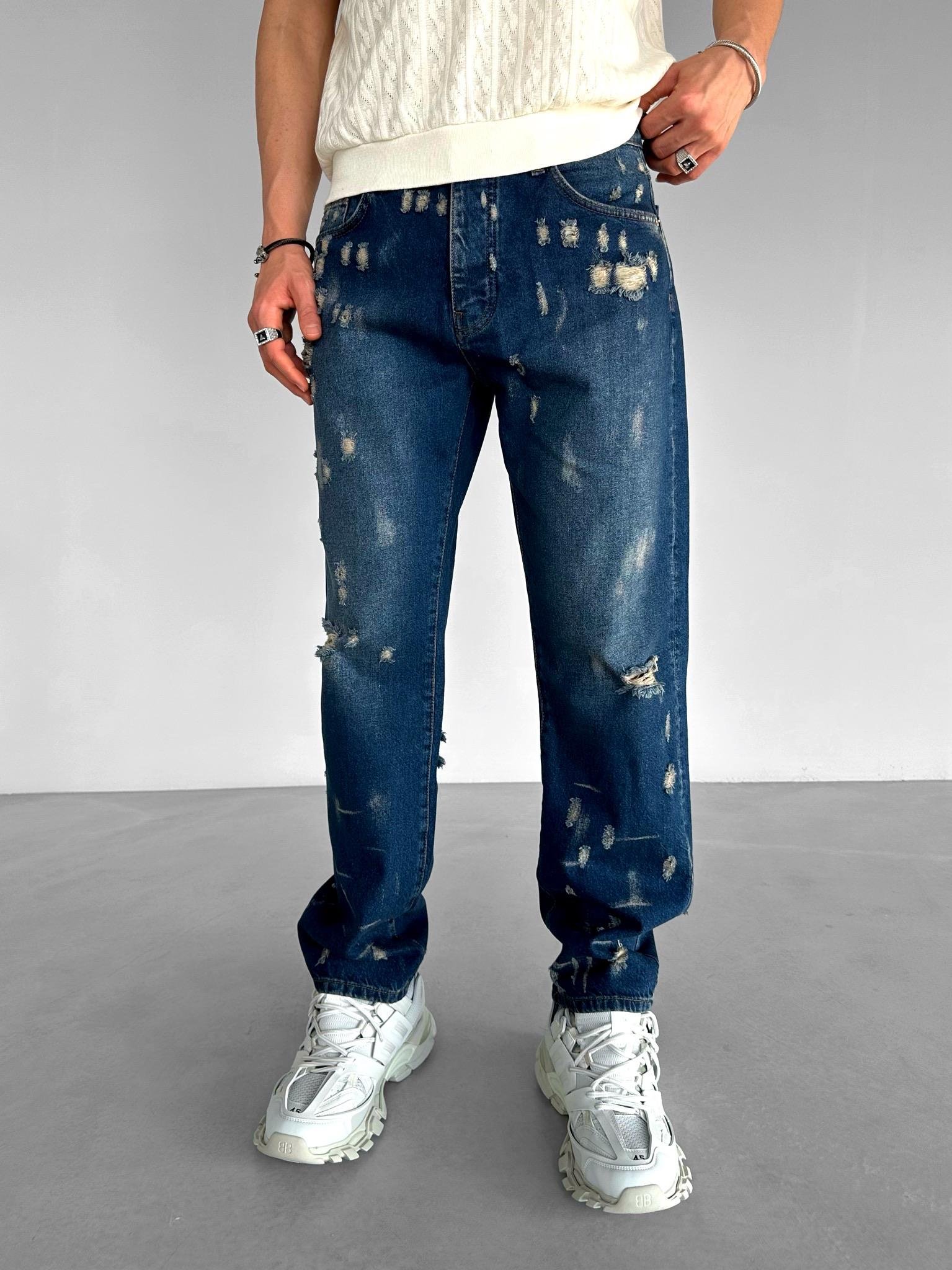 Baggy Fit Distressed Jean Pantolon Lacivert
