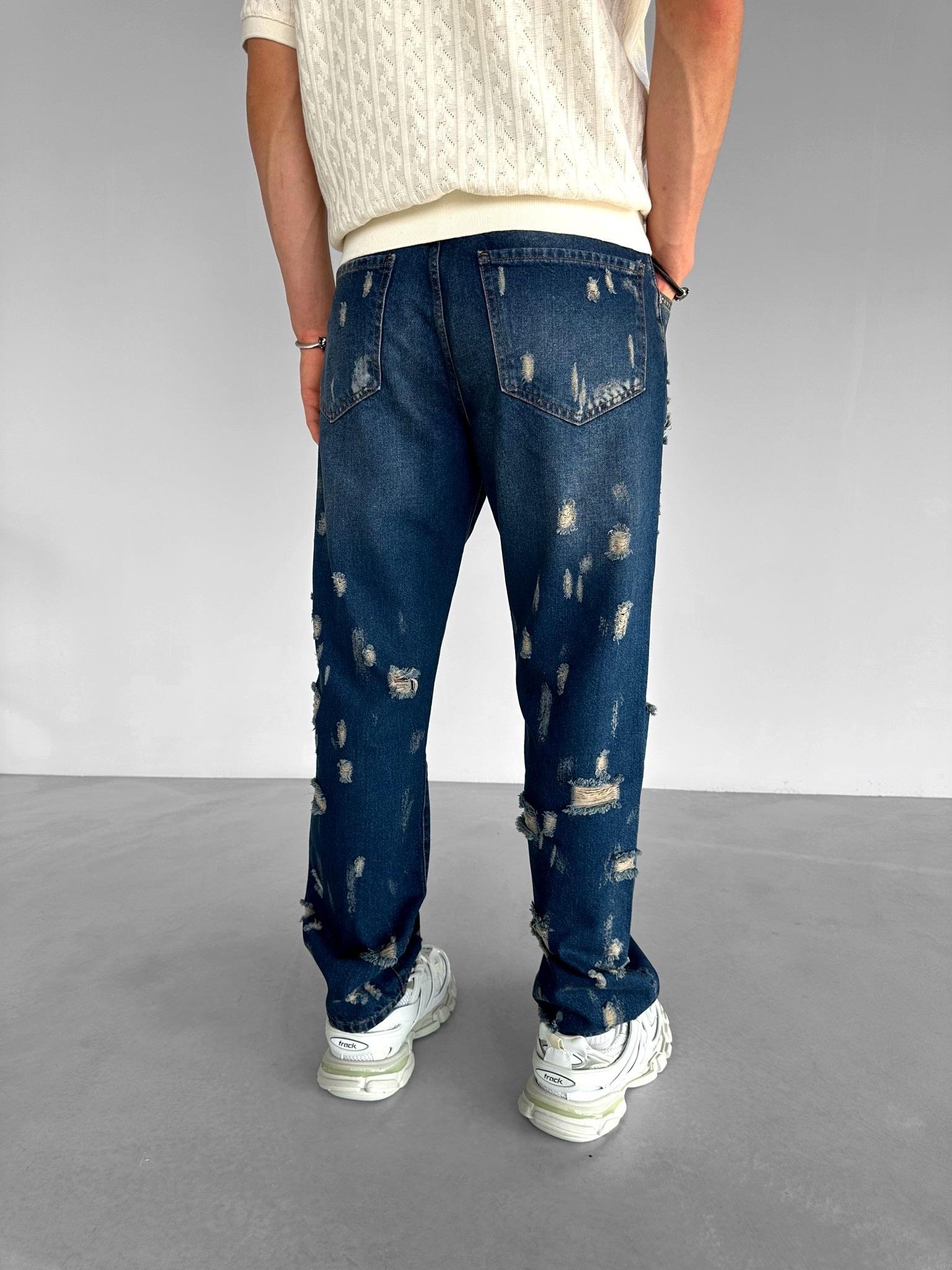Baggy Fit Distressed Jean Pantolon Lacivert