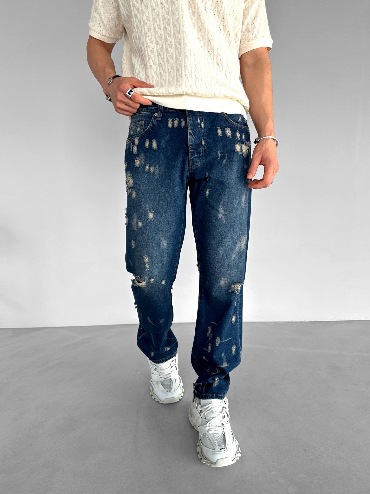 Baggy Fit Distressed Jean Pantolon Lacivert