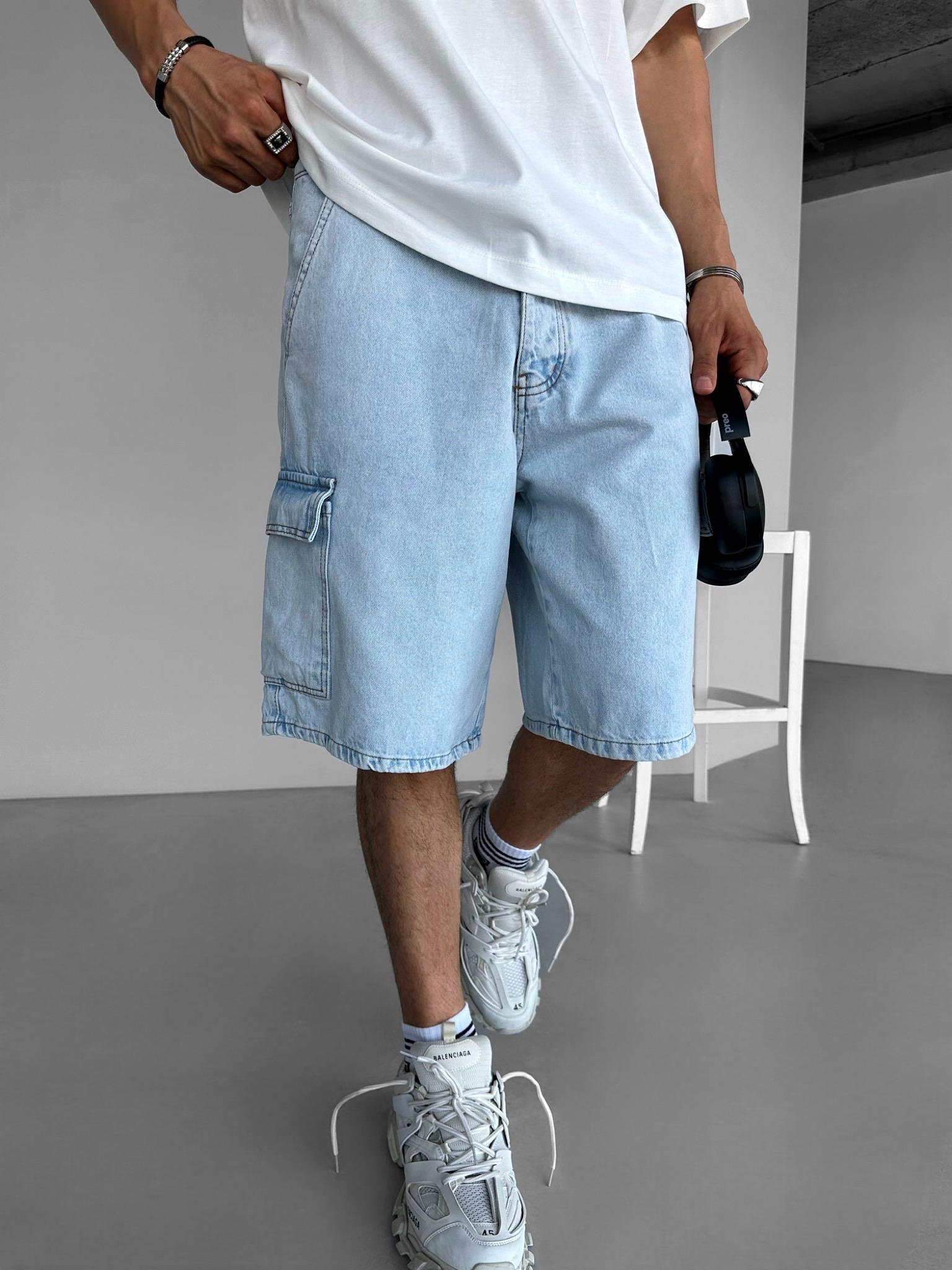 Baggy Fit Kargo Cepli Şort Mavi