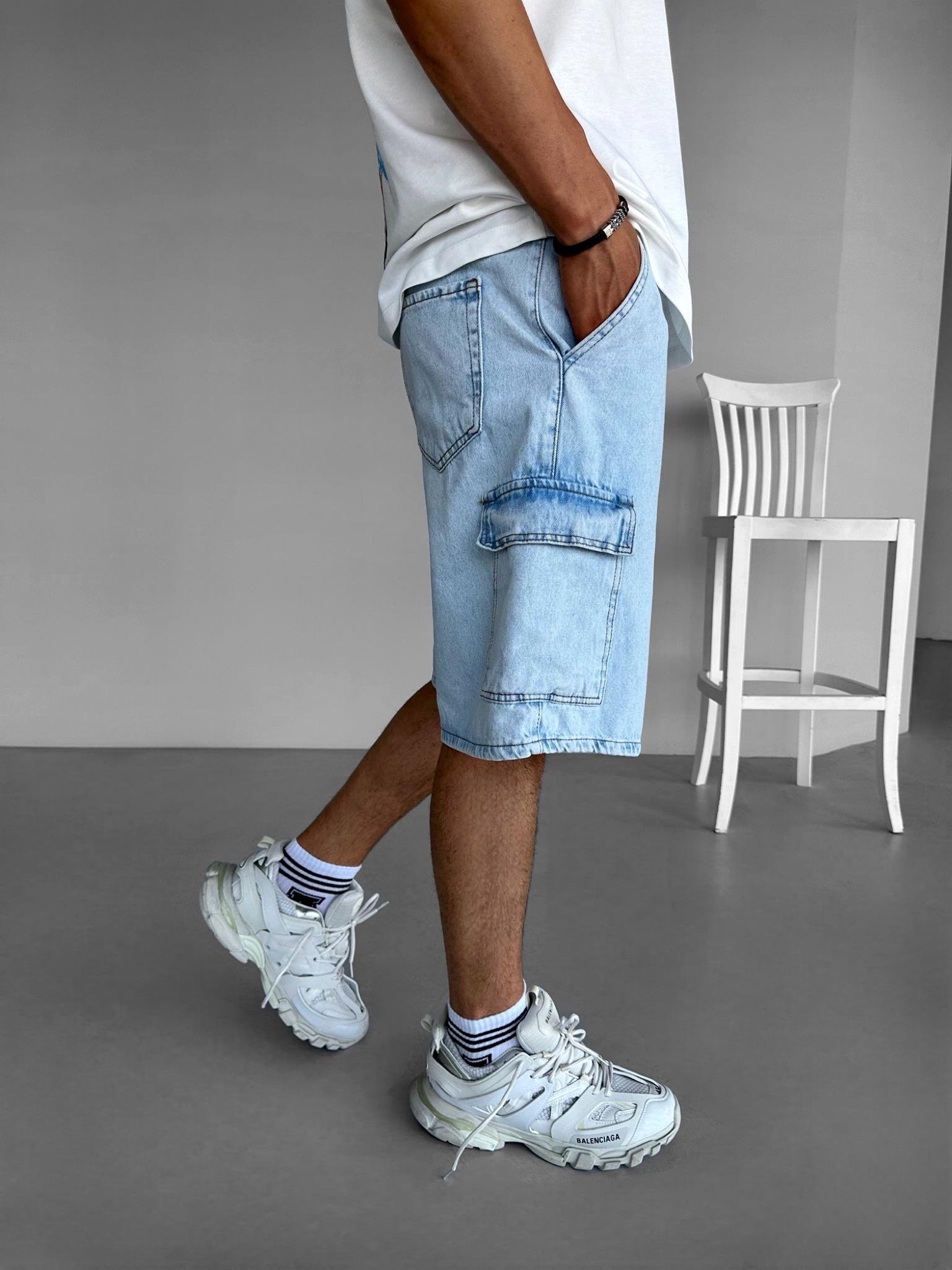 Baggy Fit Kargo Cepli Şort Mavi