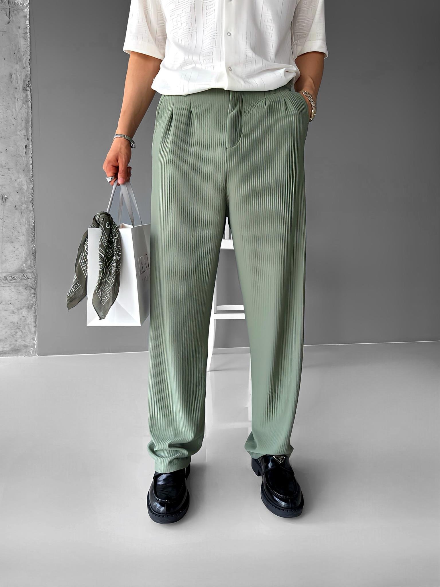 Baggy Fitilli Pantolon Açık Yeşil