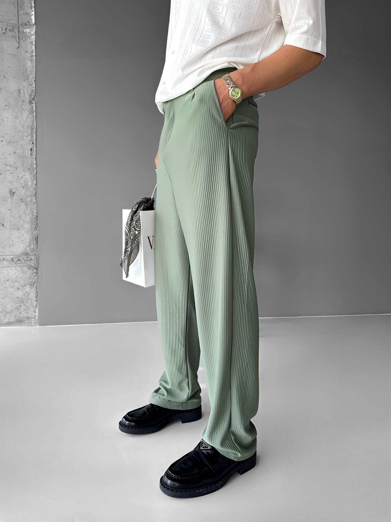 Baggy Fitilli Pantolon Açık Yeşil