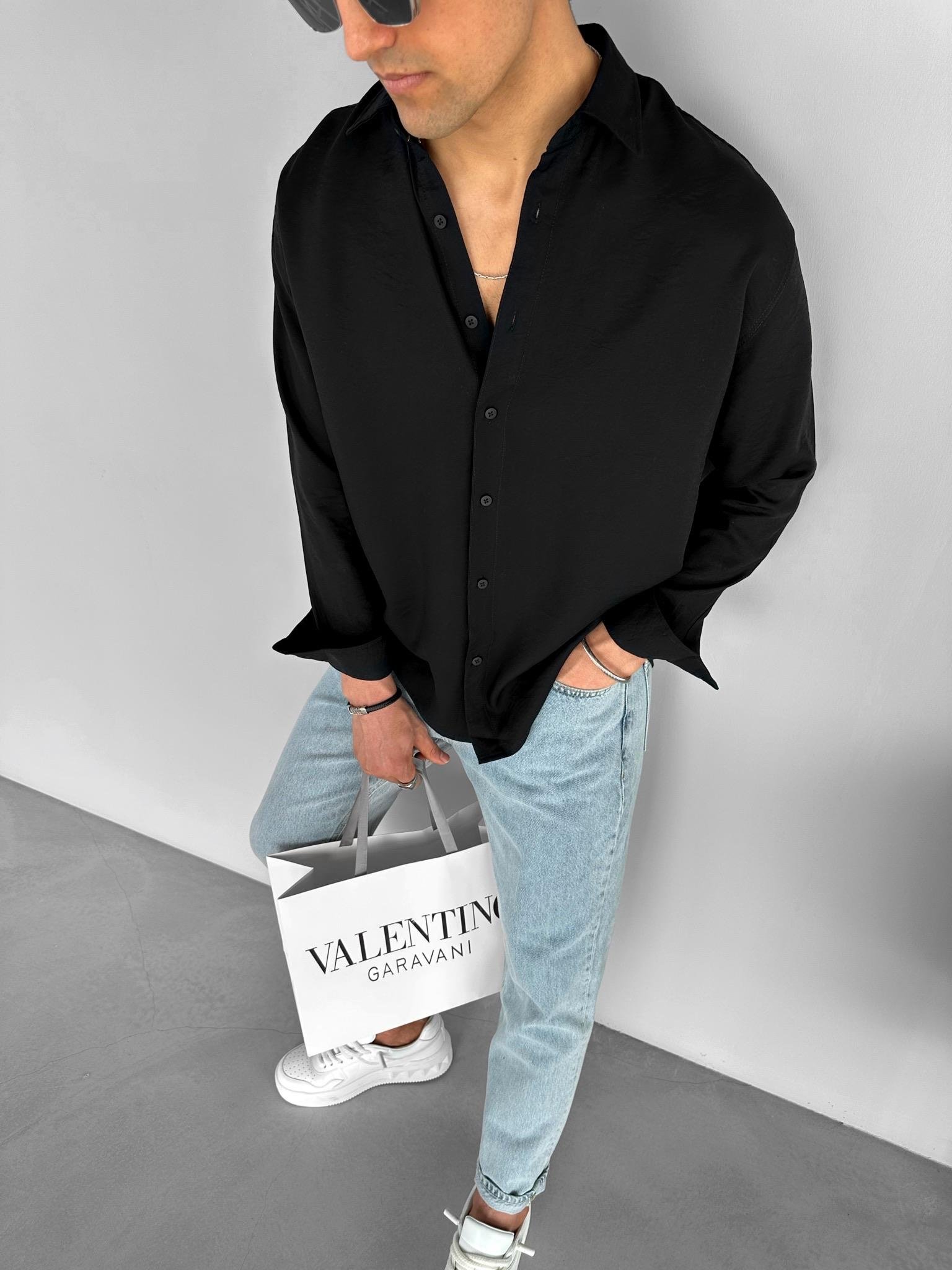 Basic Oversize İnce Rahat Gömlek Siyah