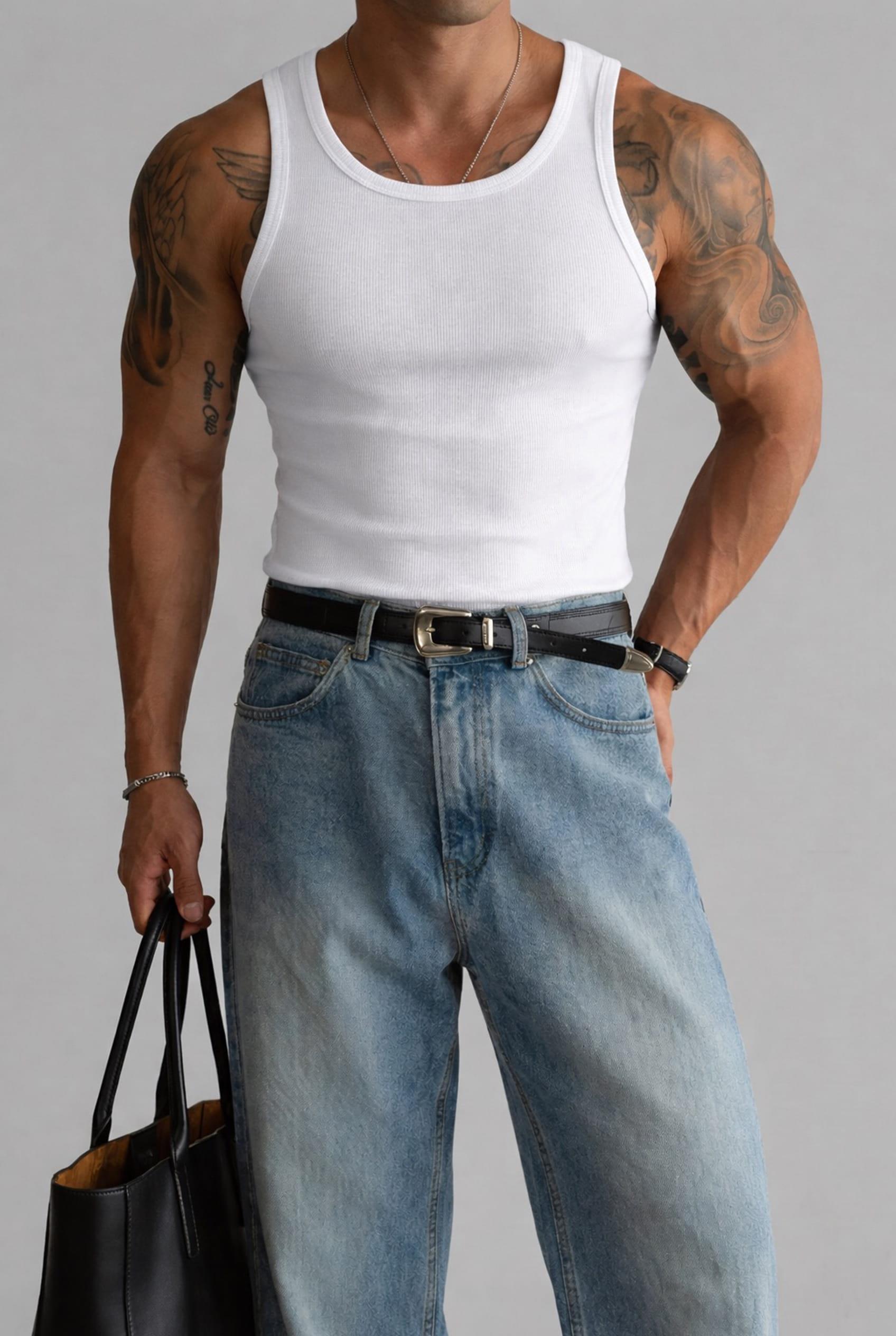 Erkek %100 Pamuklu Basic Fitilli Sporcu Atlet 3'lu Set Beyaz