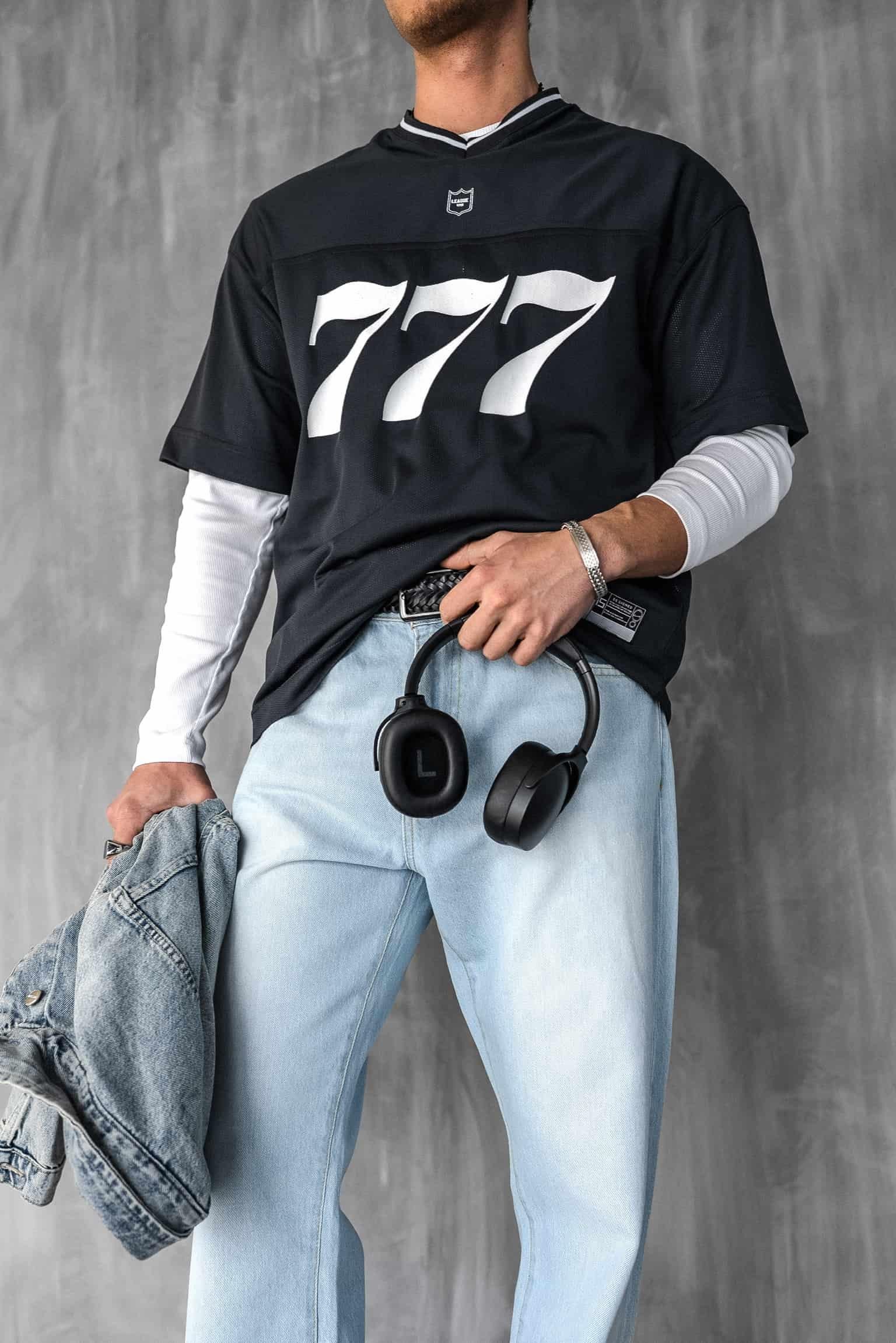 Erkek 777 Baskılı Oversize Forma Kumaş T-Shirt Füme