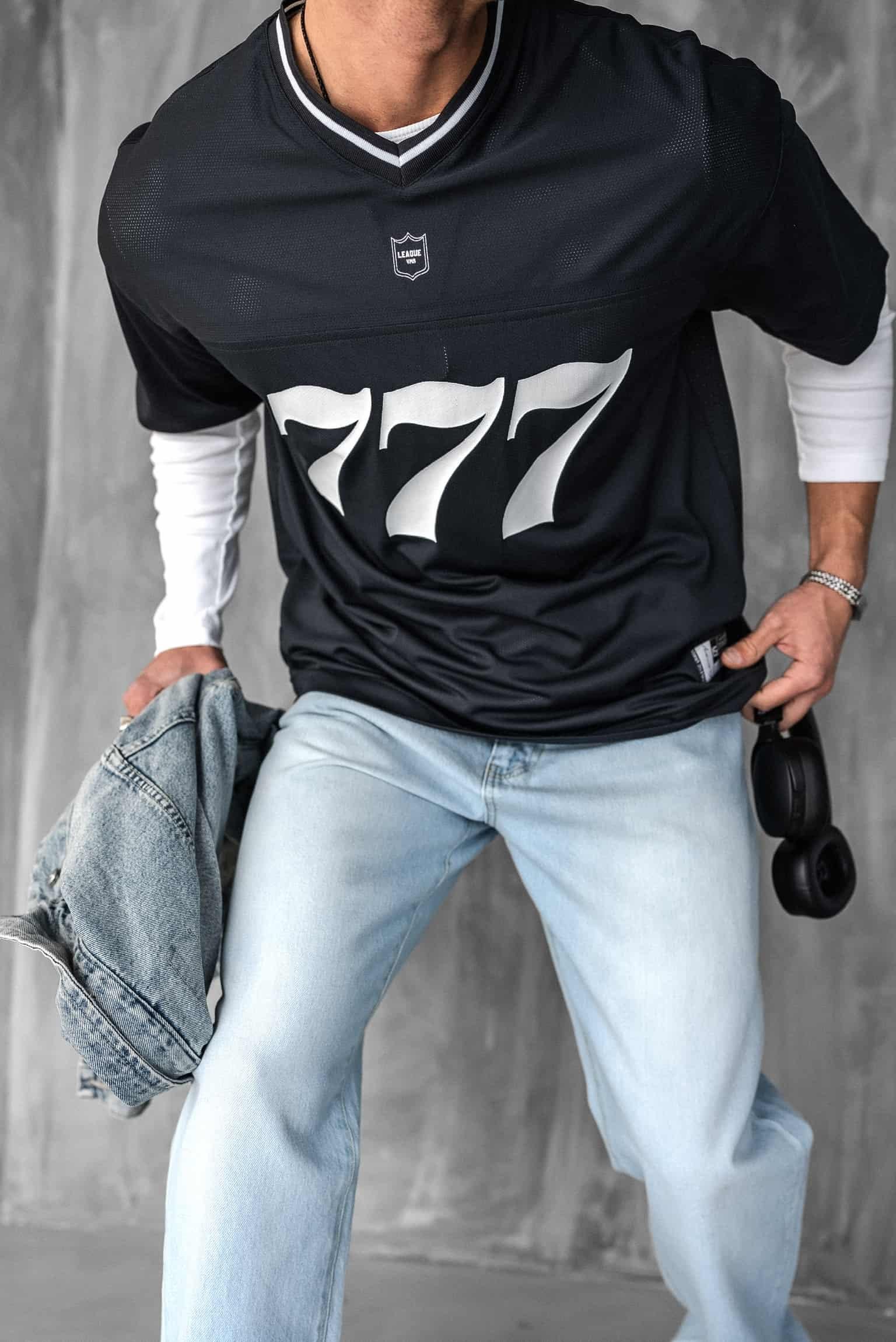 Erkek 777 Baskılı Oversize Forma Kumaş T-Shirt Füme