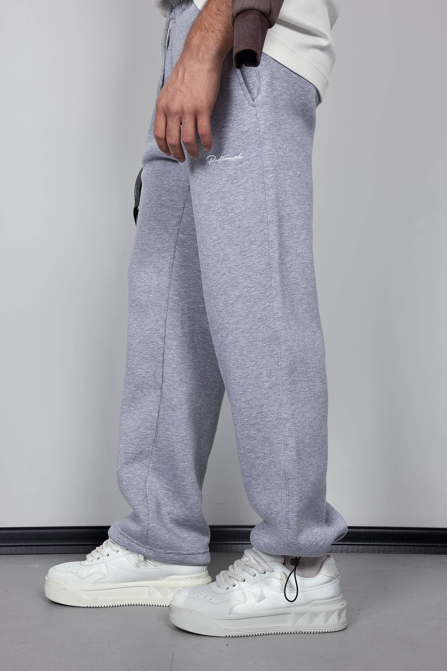 Erkek Ayarlanabilir Paça Lastikli Basic Baggy Fit Eşofman Gri