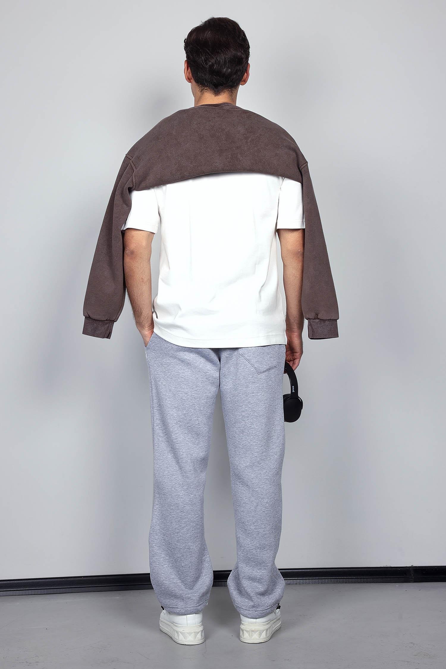 Erkek Ayarlanabilir Paça Lastikli Basic Baggy Fit Eşofman Gri