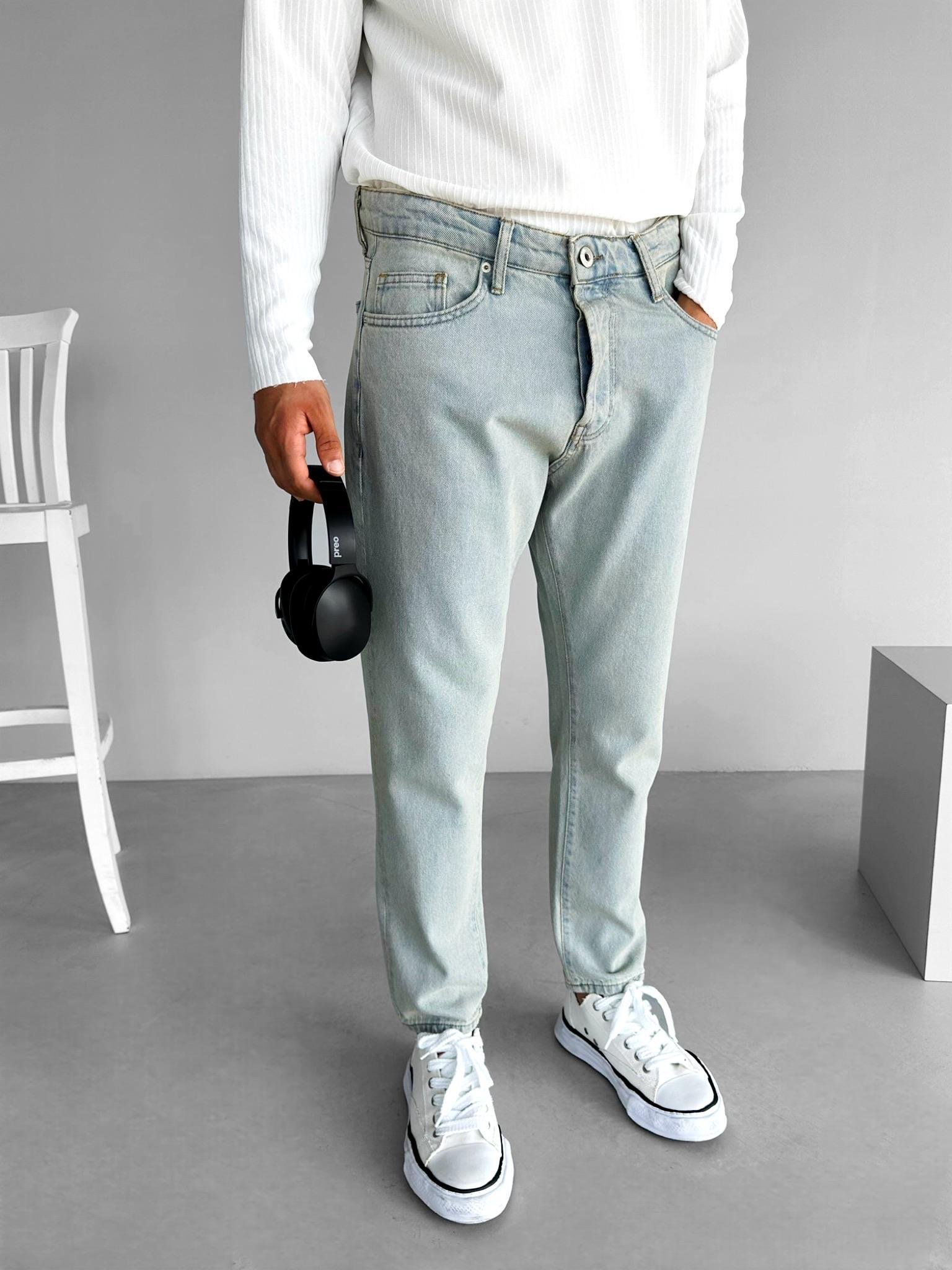 Erkek Baggy Fit %100 Pamuk Basic Jean Pantolon Buz Mavi