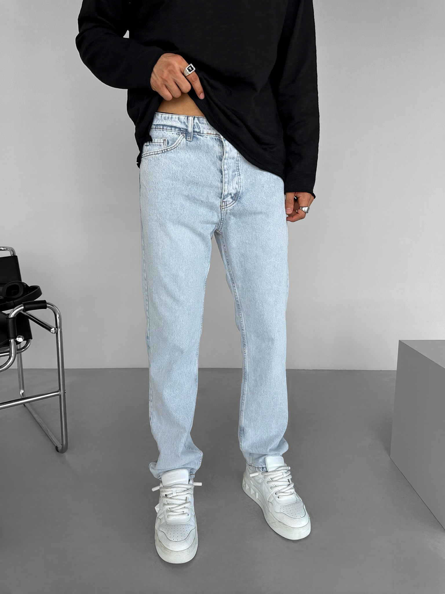 Erkek Baggy Fit Basic Jean Açık Mavi