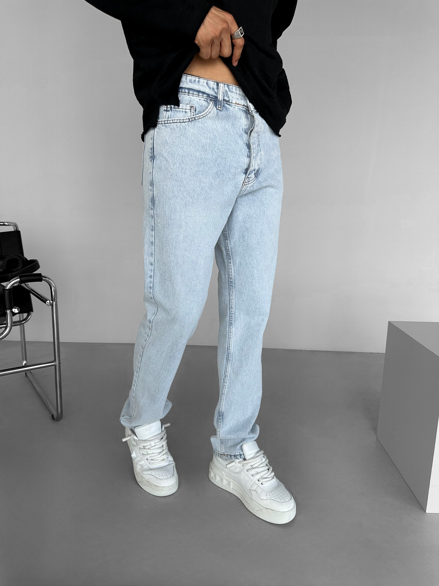 Erkek Baggy Fit Basic Jean Açık Mavi