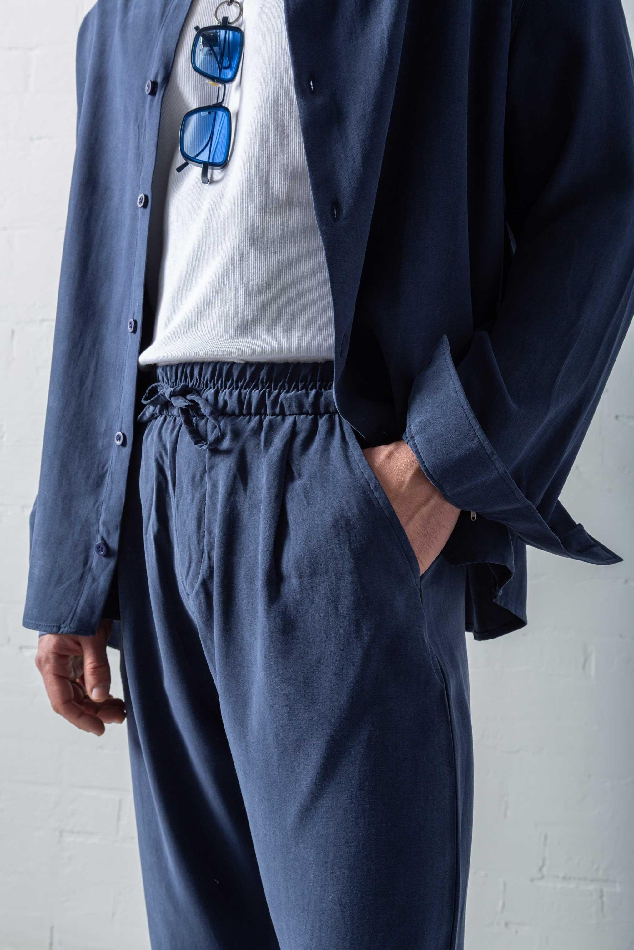 Erkek Baggy Fit Beli Lastikli Pantolon Lacivert