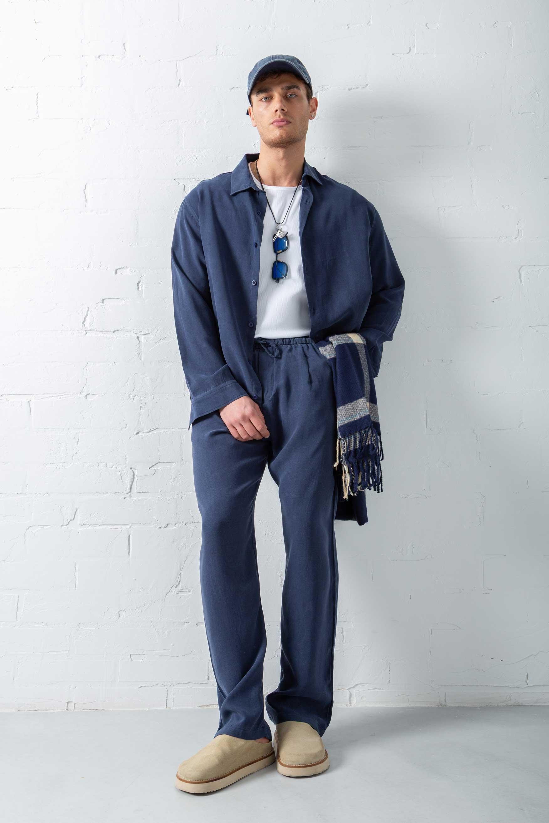 Erkek Baggy Fit Beli Lastikli Pantolon Lacivert