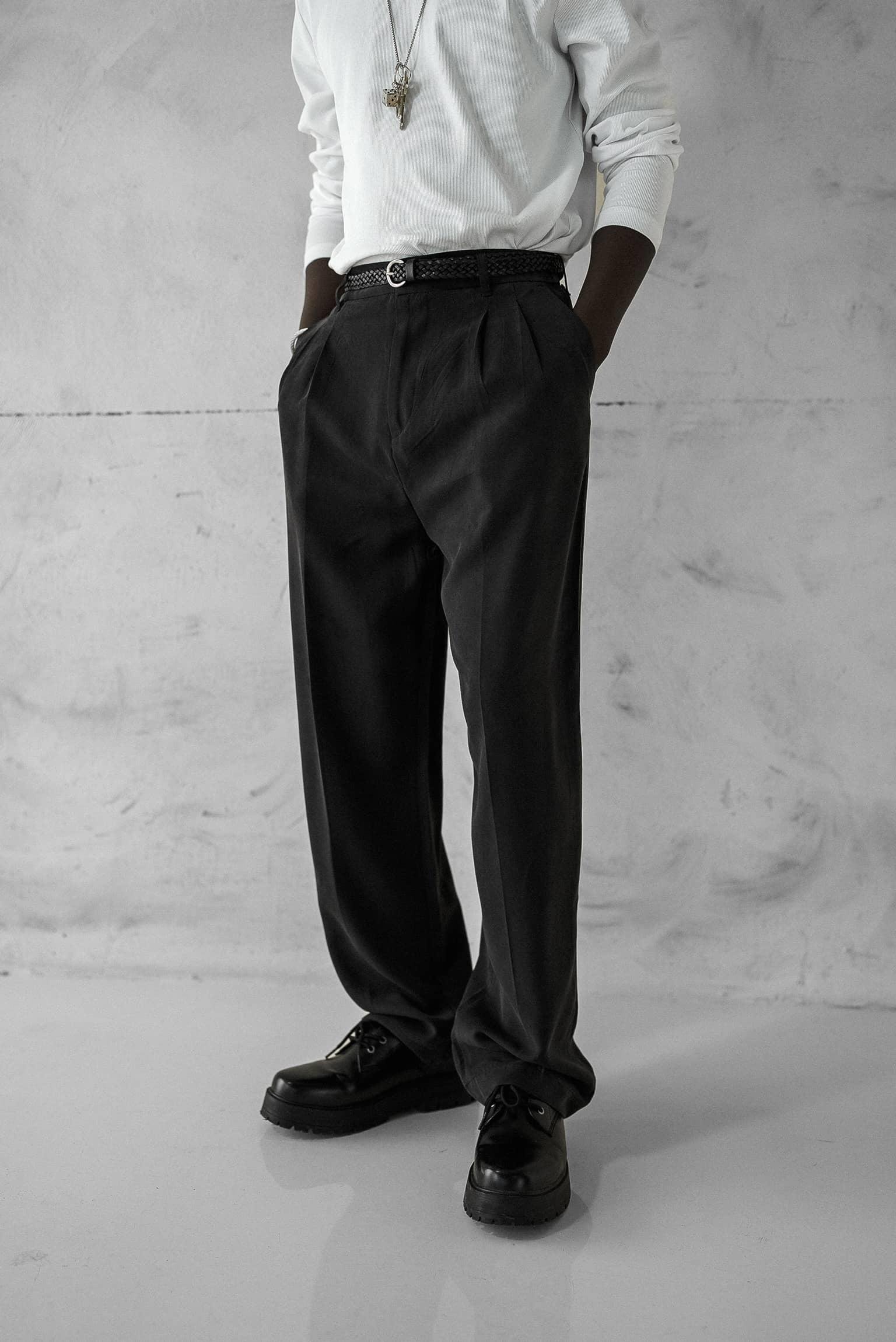 Erkek Baggy Fit Beli Lastikli Pantolon Siyah