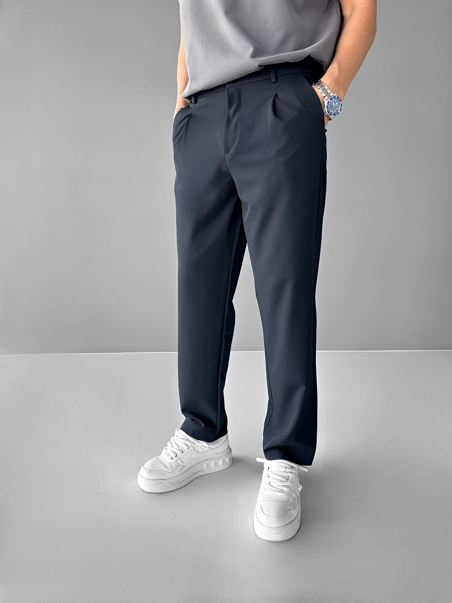 Erkek Baggy Fit Beli Lastikli Rahat Pantolon Lacivert