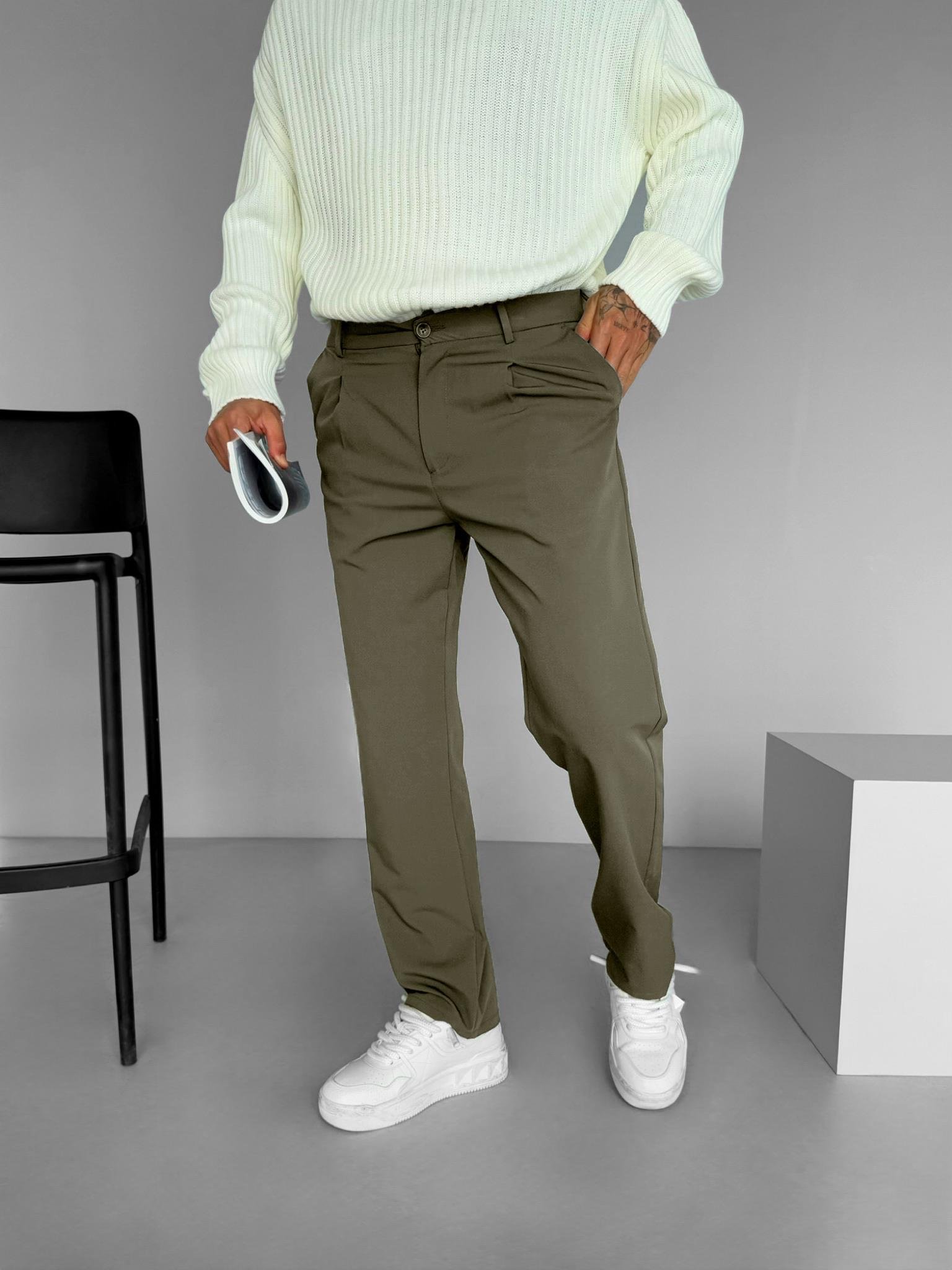 Erkek Baggy Fit Beli Lastikli Rahat Pantolon Haki