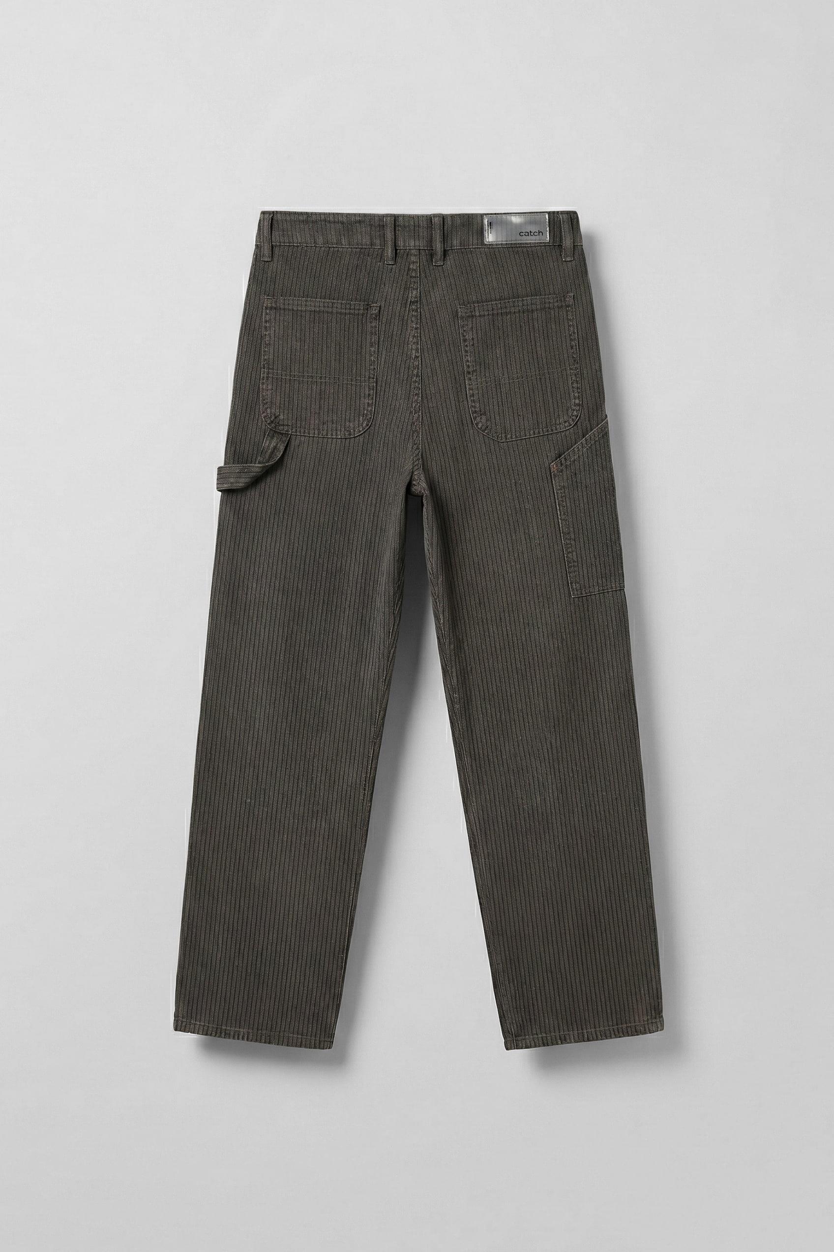 Erkek Baggy Fit Fonksiyonel Cep Detaylı Çizgili Jean Haki