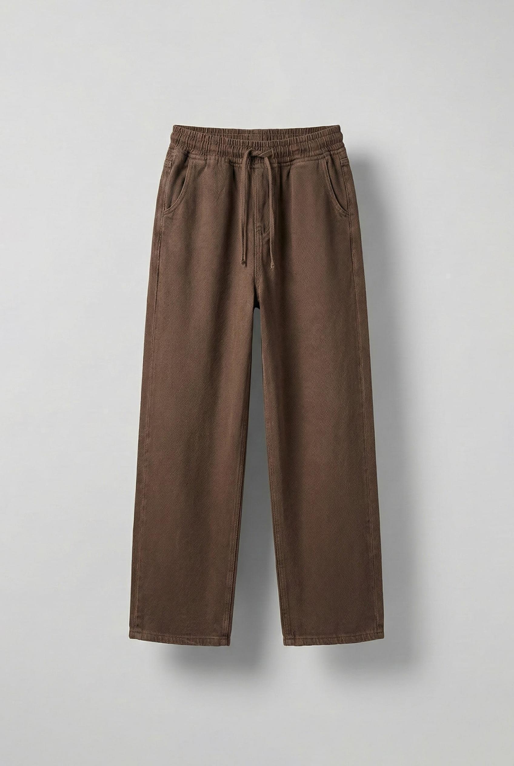 Erkek Baggy Fit Gabardin Kumaş Pantolon Kahverengi