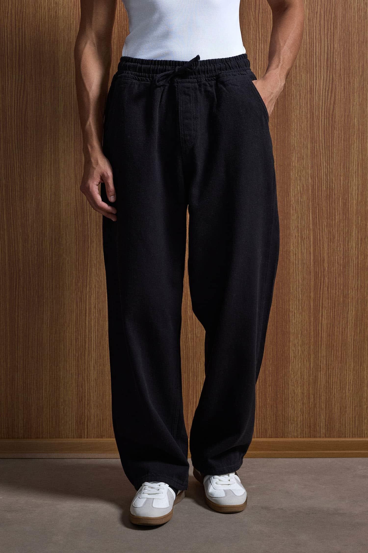 Erkek Baggy Fit Gabardin Kumaş Pantolon Siyah