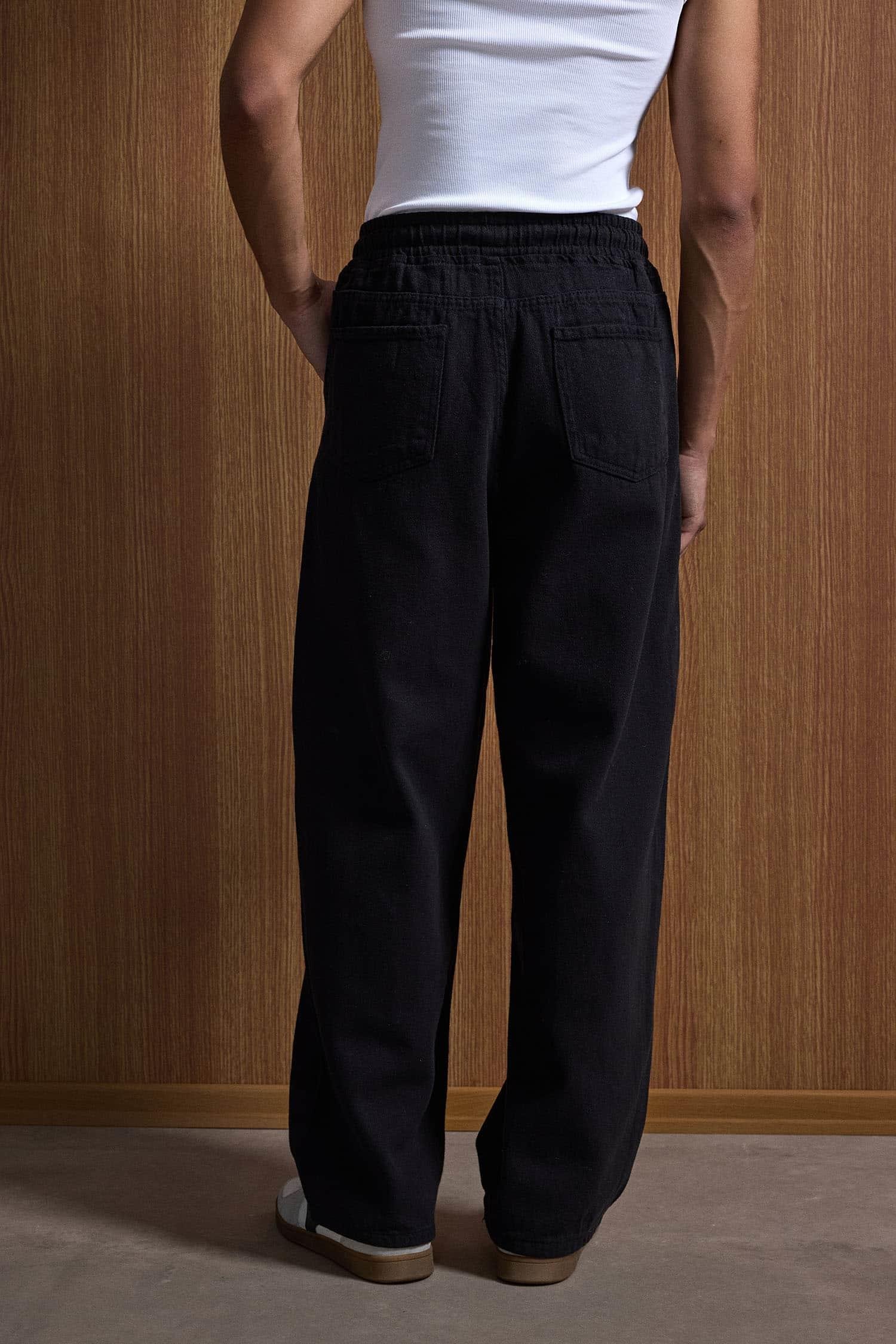 Erkek Baggy Fit Gabardin Kumaş Pantolon Siyah