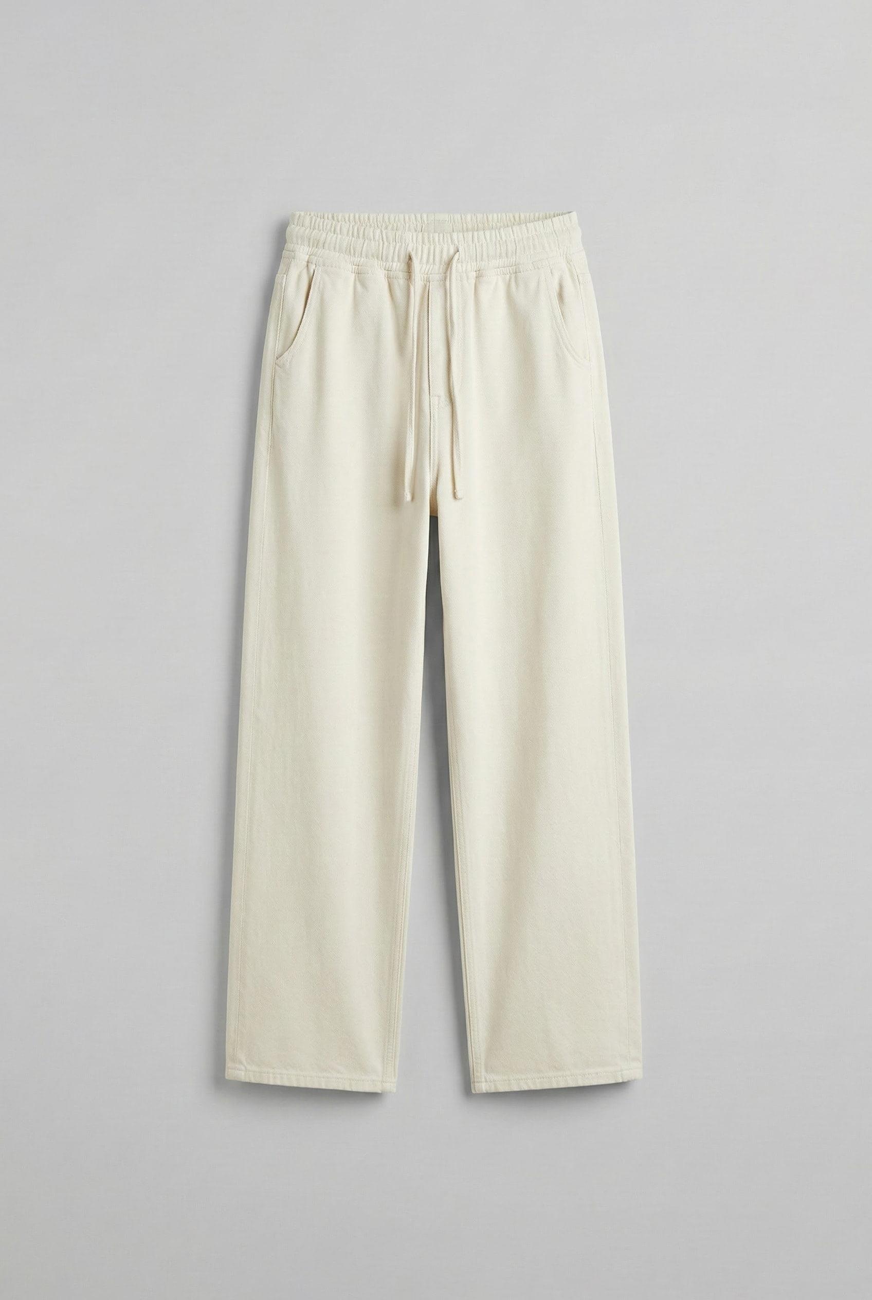 Erkek Baggy Fit Gabardin Kumaş Pantolon Ekru