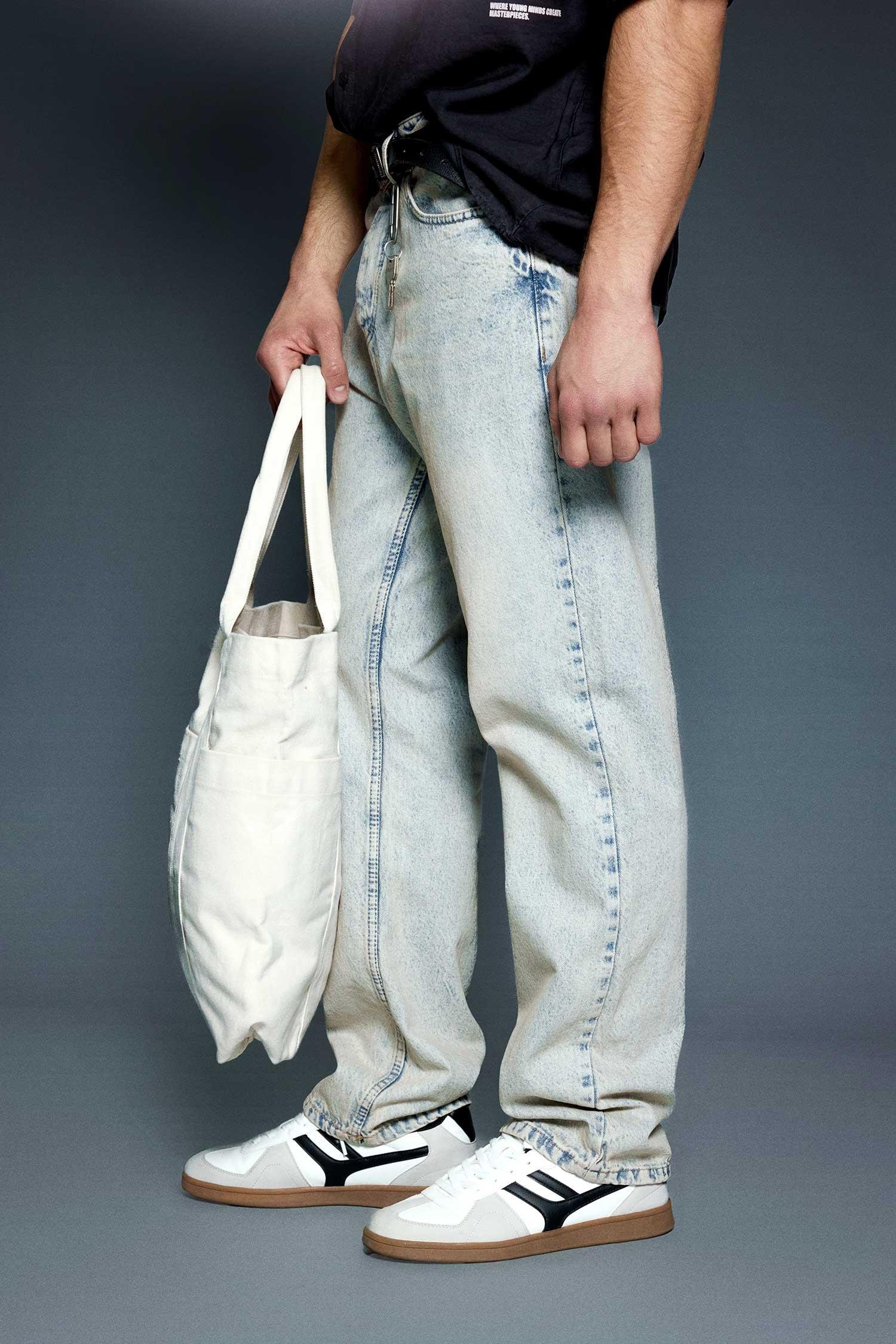 Erkek Baggy Fit Jean Açık Mavi