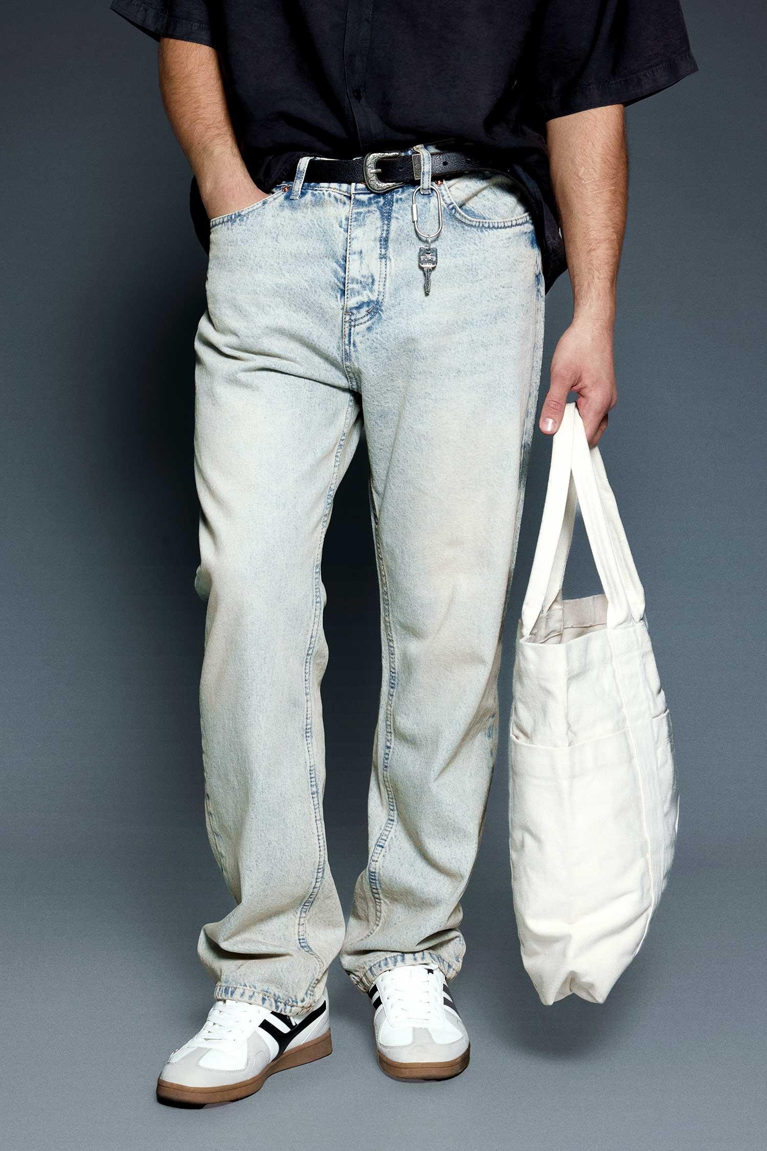 Erkek Baggy Fit Jean Açık Mavi