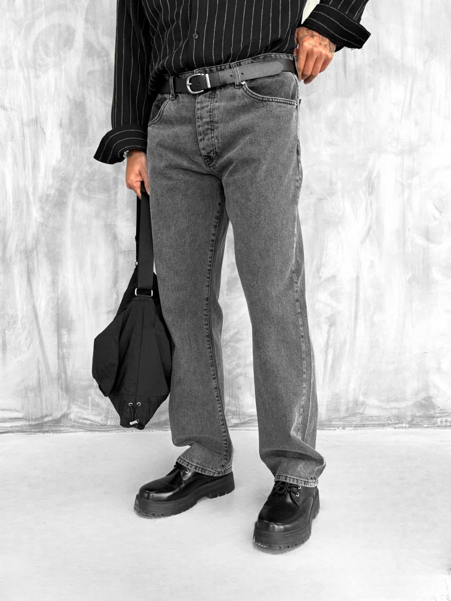 Erkek Baggy Fit Jean Pantolon Koyu Gri