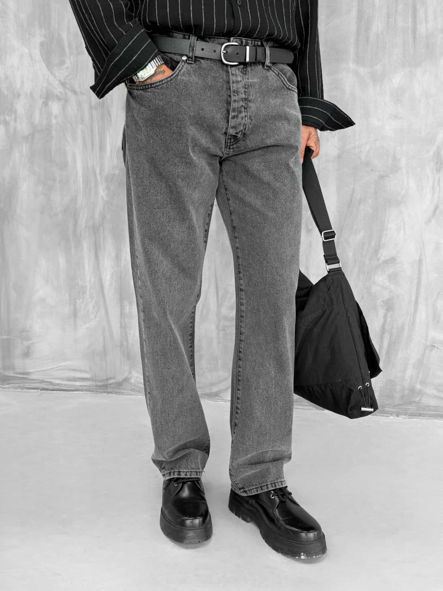 Erkek Baggy Fit Jean Pantolon Koyu Gri