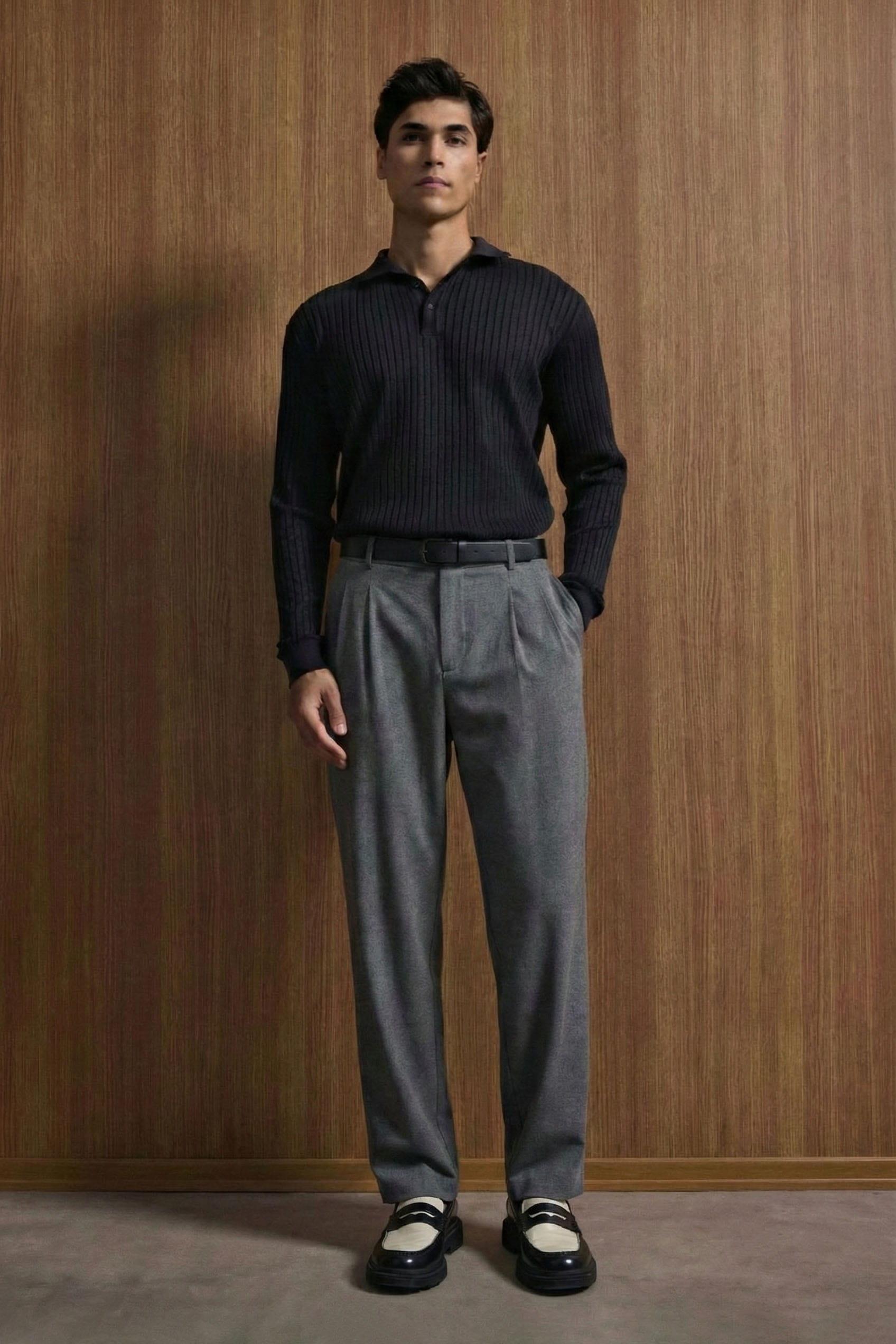 Erkek Baggy Fit Kumaş Pantolon Antrasit