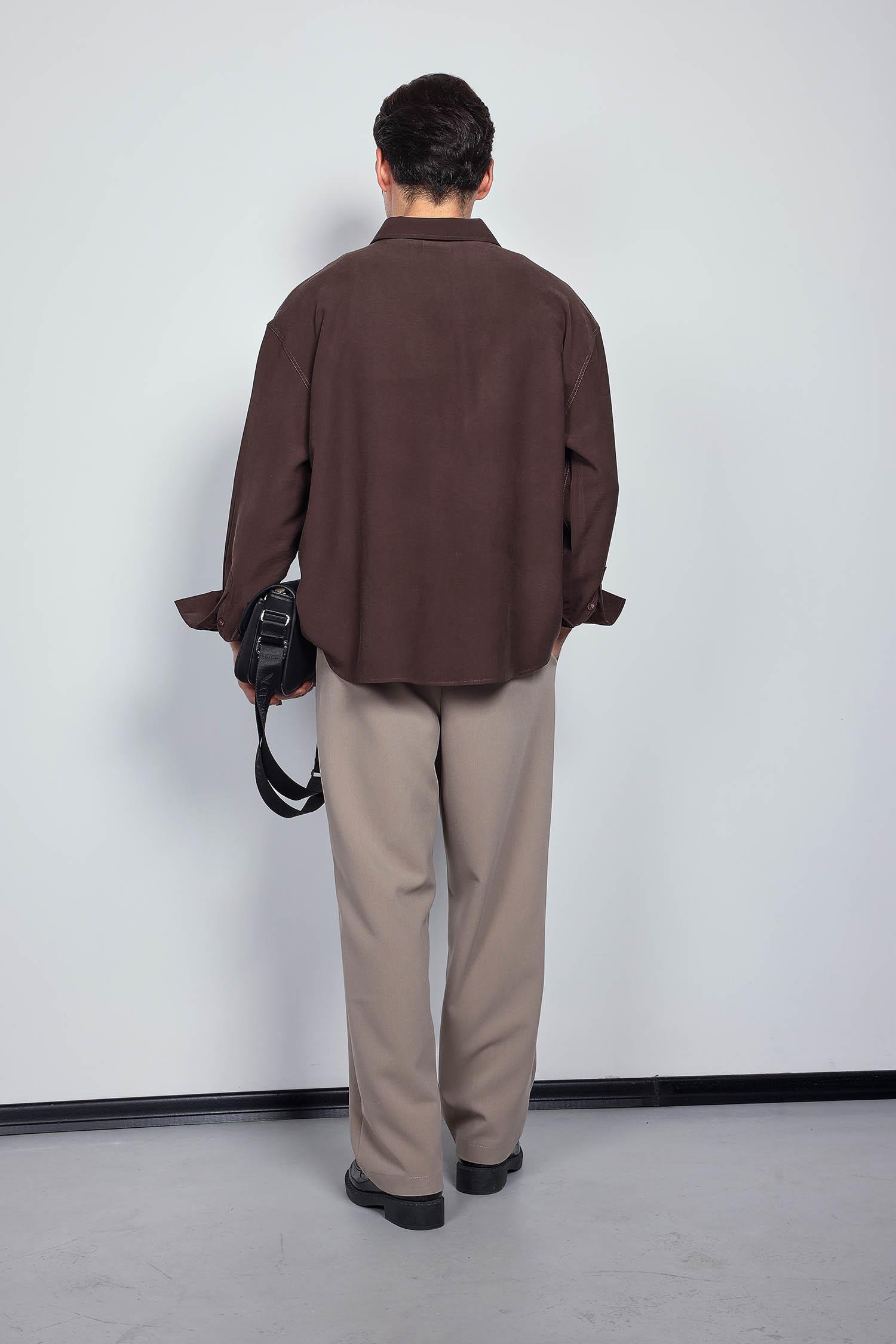 Erkek Baggy Fit Kumaş Pantolon Bej