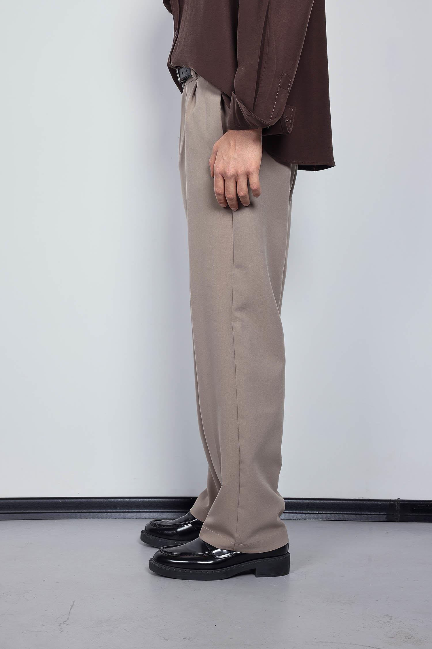 Erkek Baggy Fit Kumaş Pantolon Bej