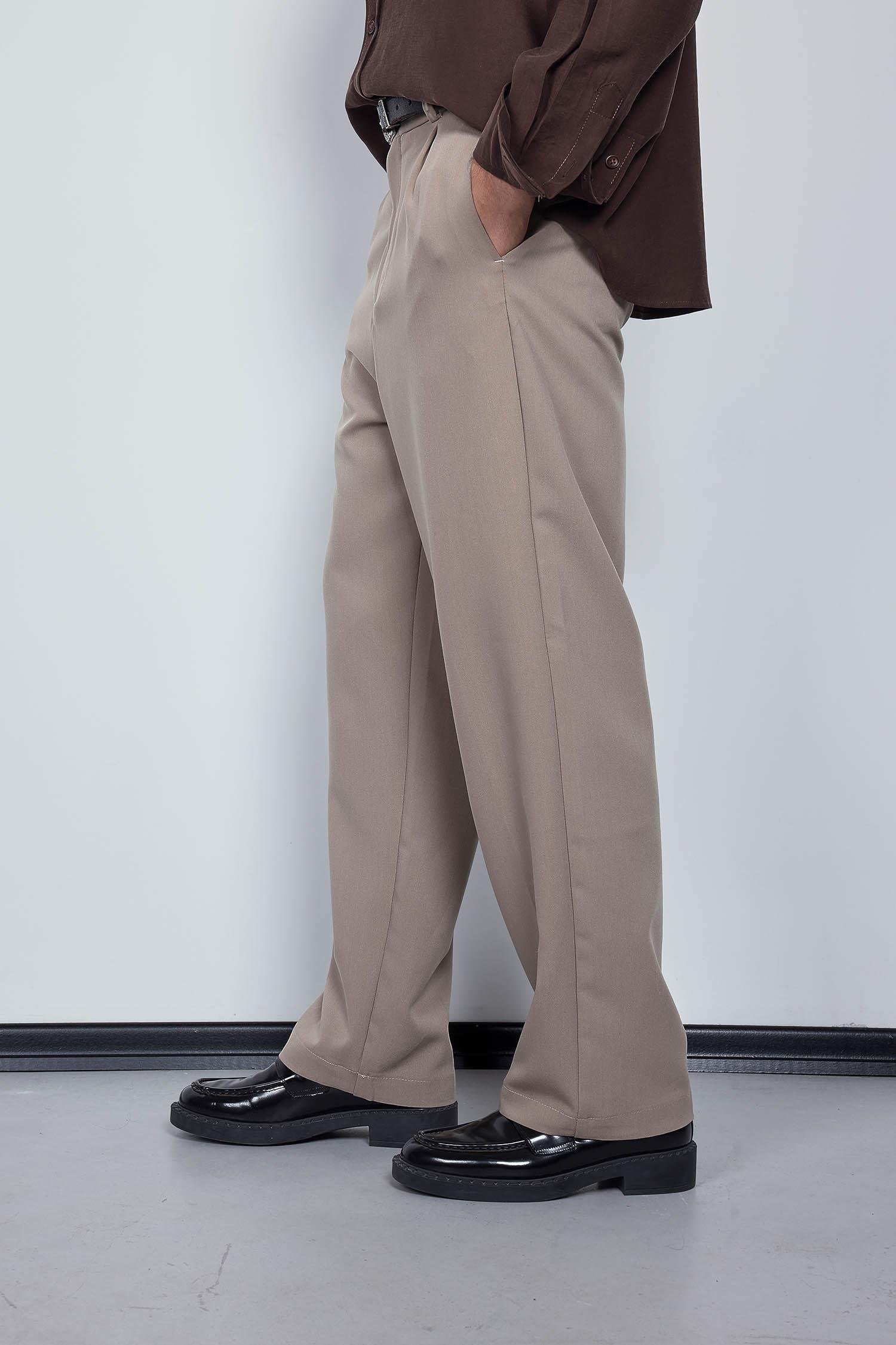 Erkek Baggy Fit Kumaş Pantolon Bej