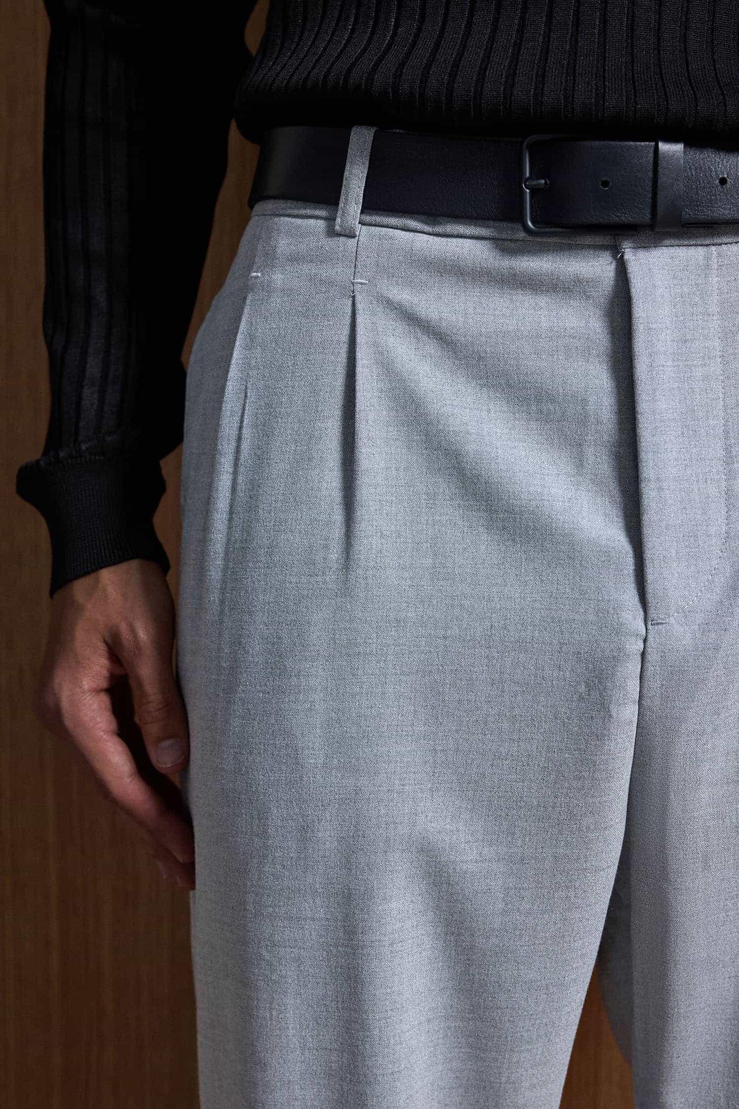 Erkek Baggy Fit Kumaş Pantolon Gri