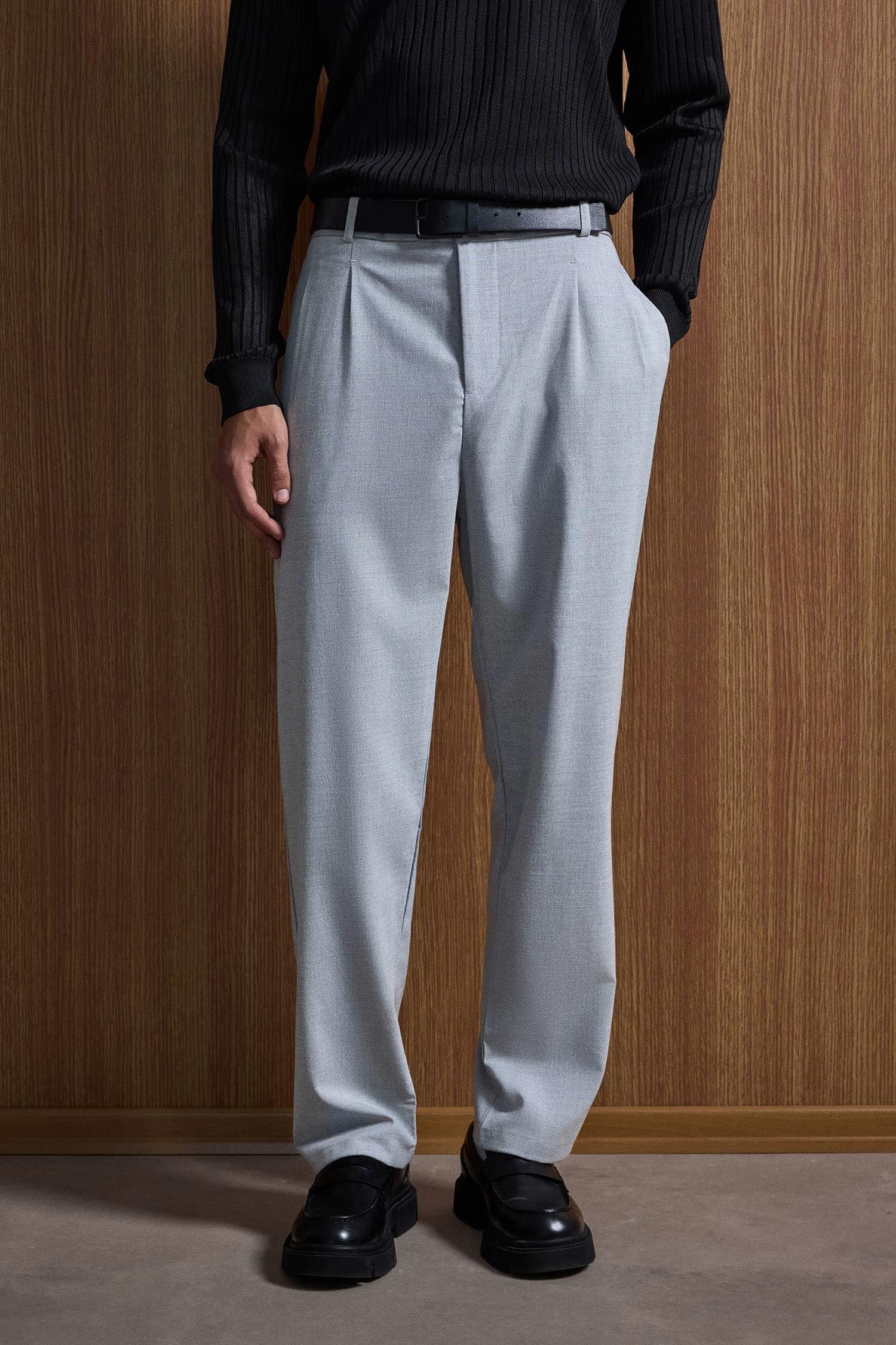 Erkek Baggy Fit Kumaş Pantolon Gri