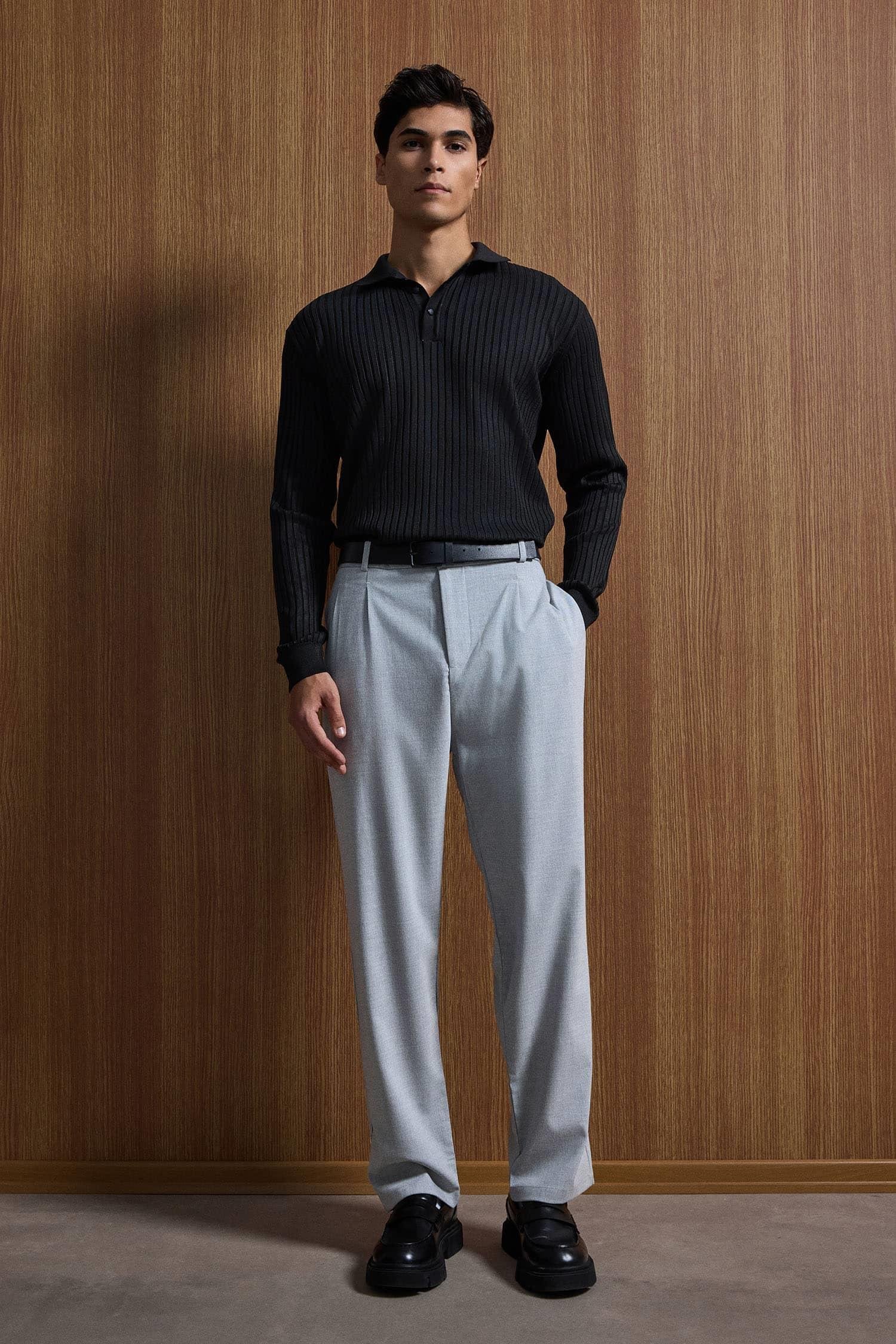 Erkek Baggy Fit Kumaş Pantolon Gri