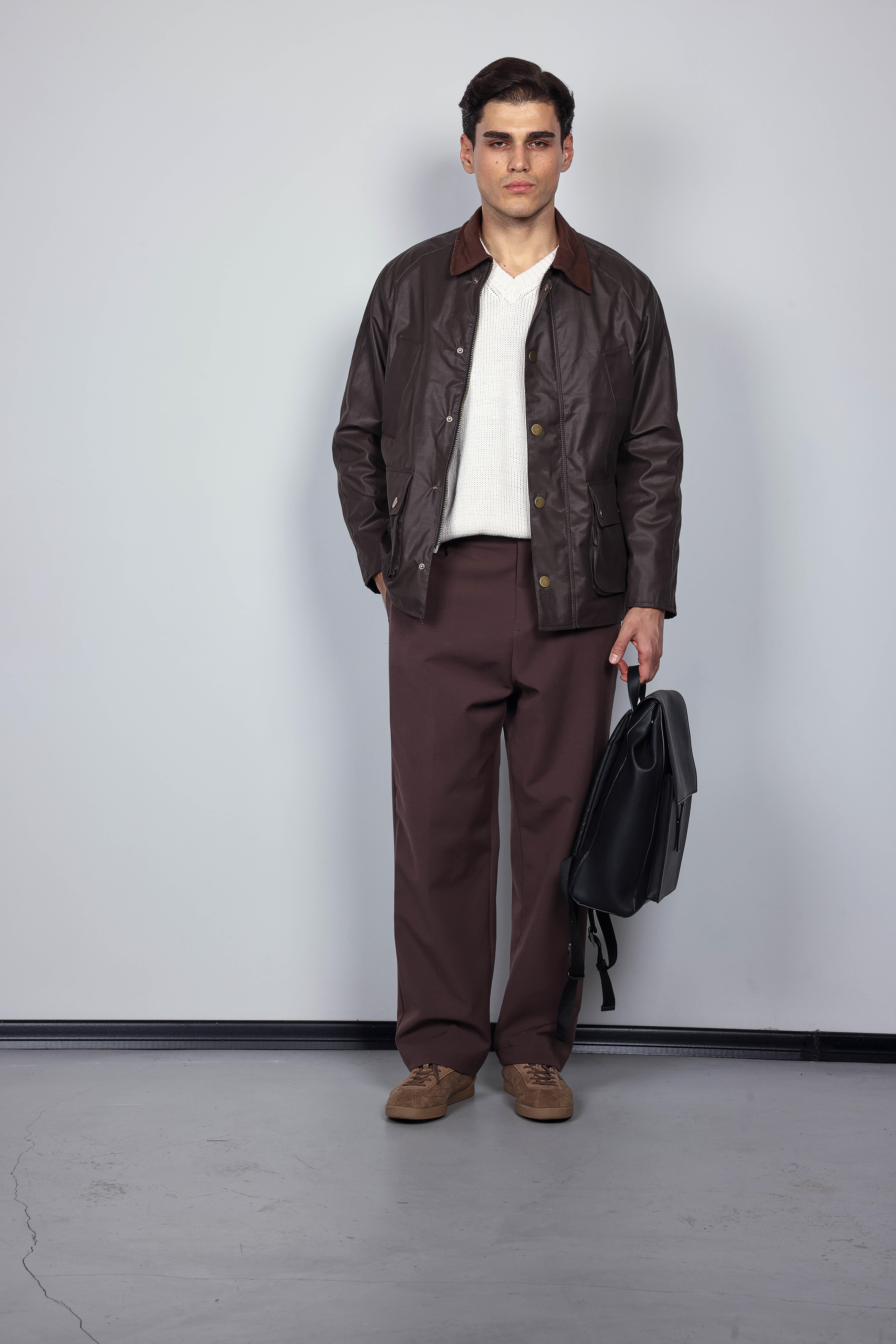 Erkek Baggy Fit Kumaş Pantolon Kahve