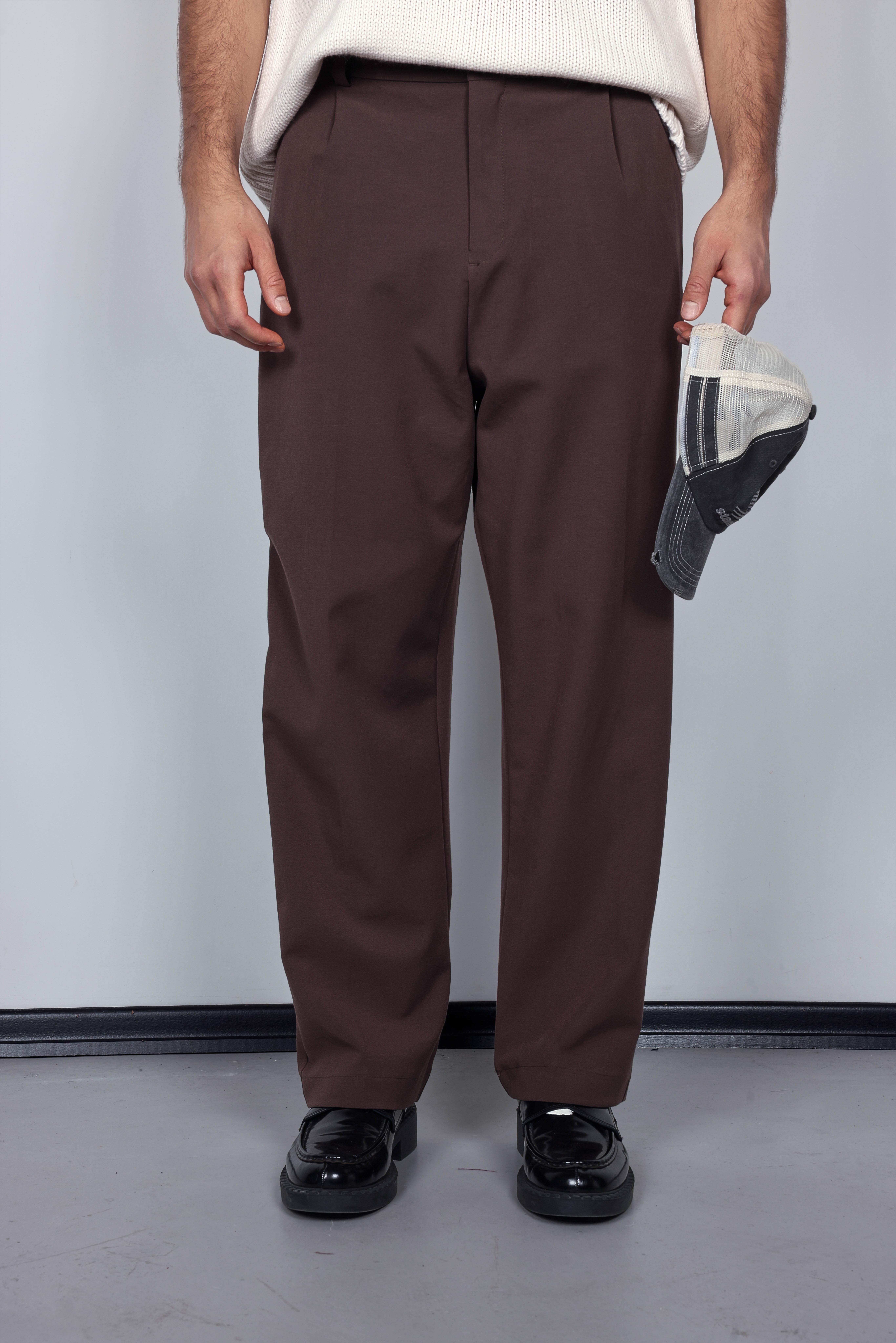 Erkek Baggy Fit Kumaş Pantolon Kahve