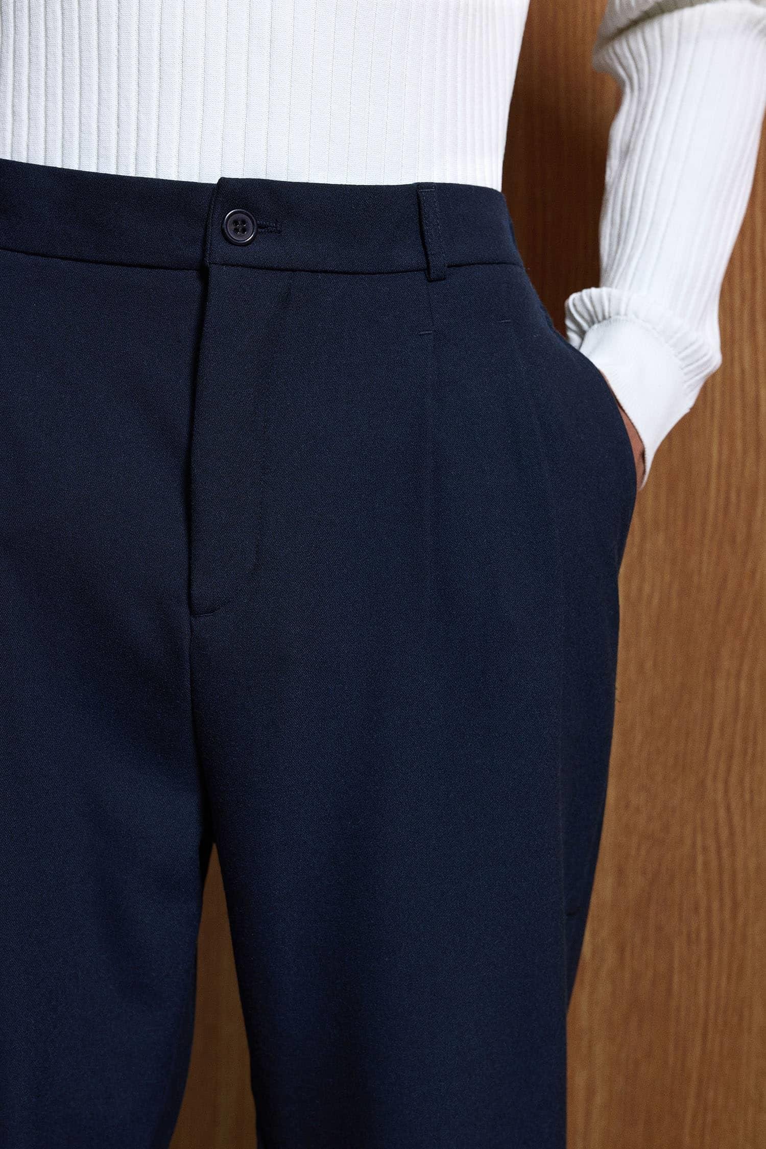 Erkek Baggy Fit Kumaş Pantolon Lacivert