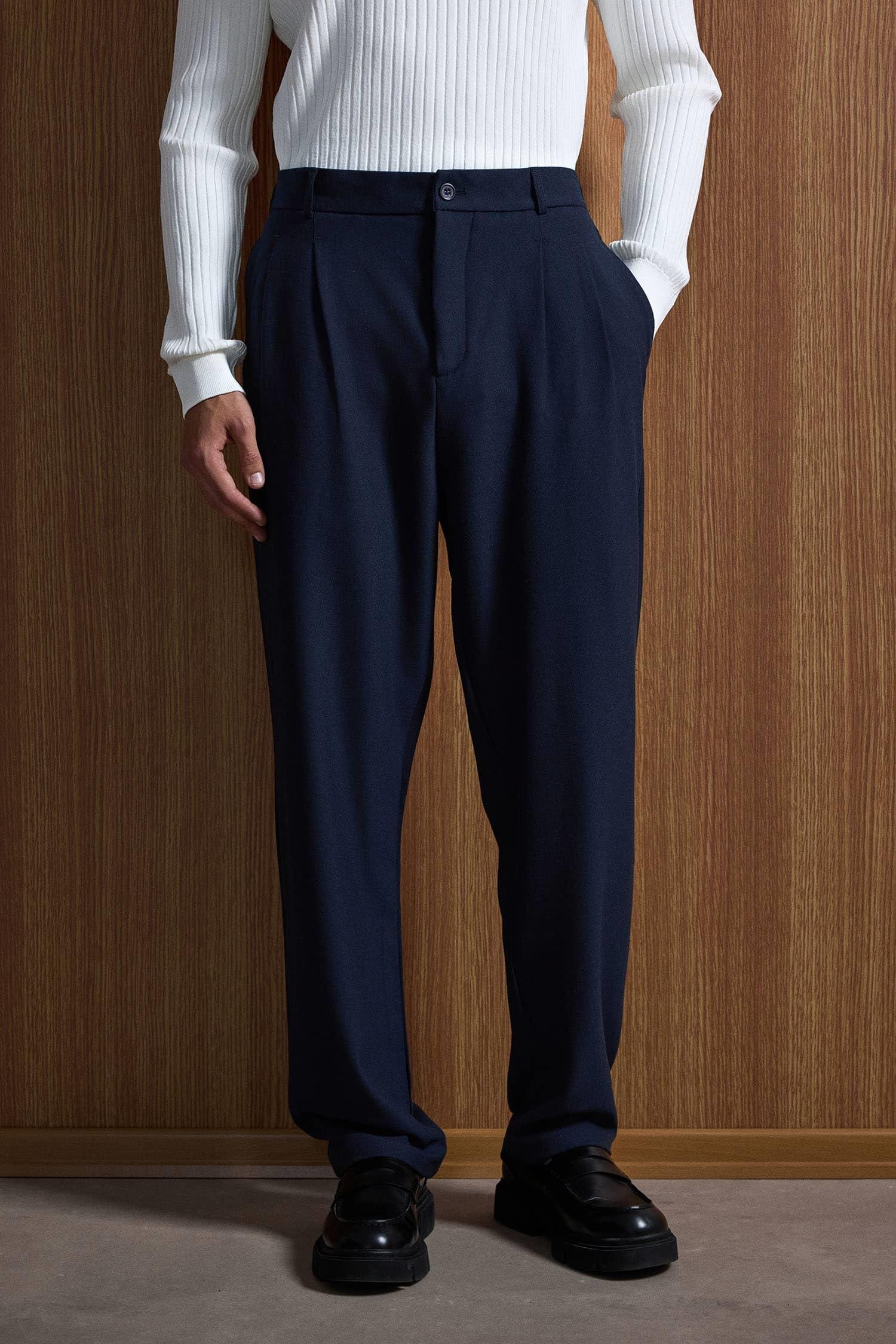 Erkek Baggy Fit Kumaş Pantolon Lacivert