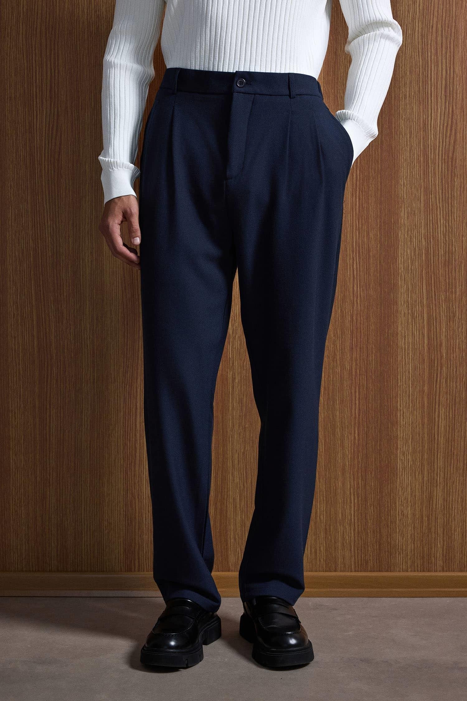 Erkek Baggy Fit Kumaş Pantolon Lacivert