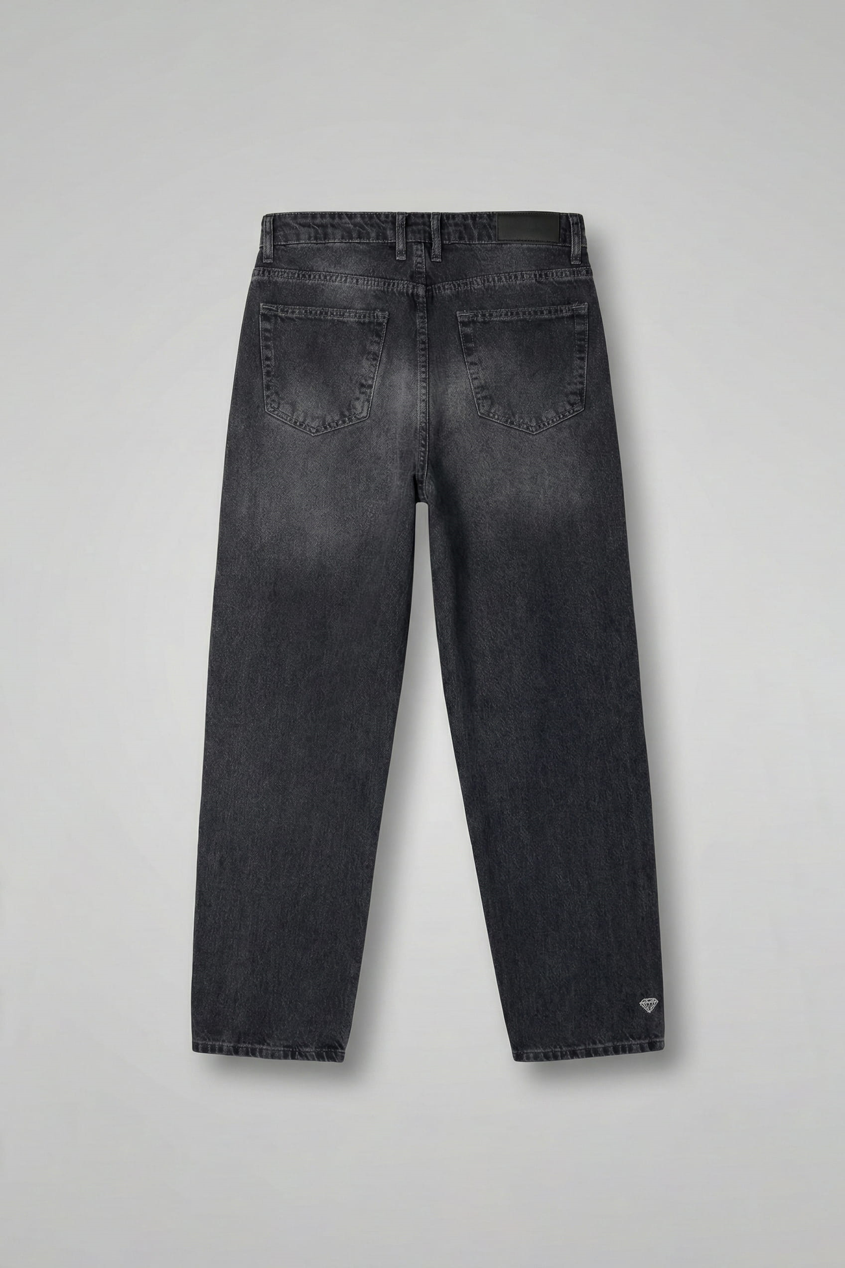 Erkek Baggy Fit Nakışlı Frayed Jean Pantolon Siyah