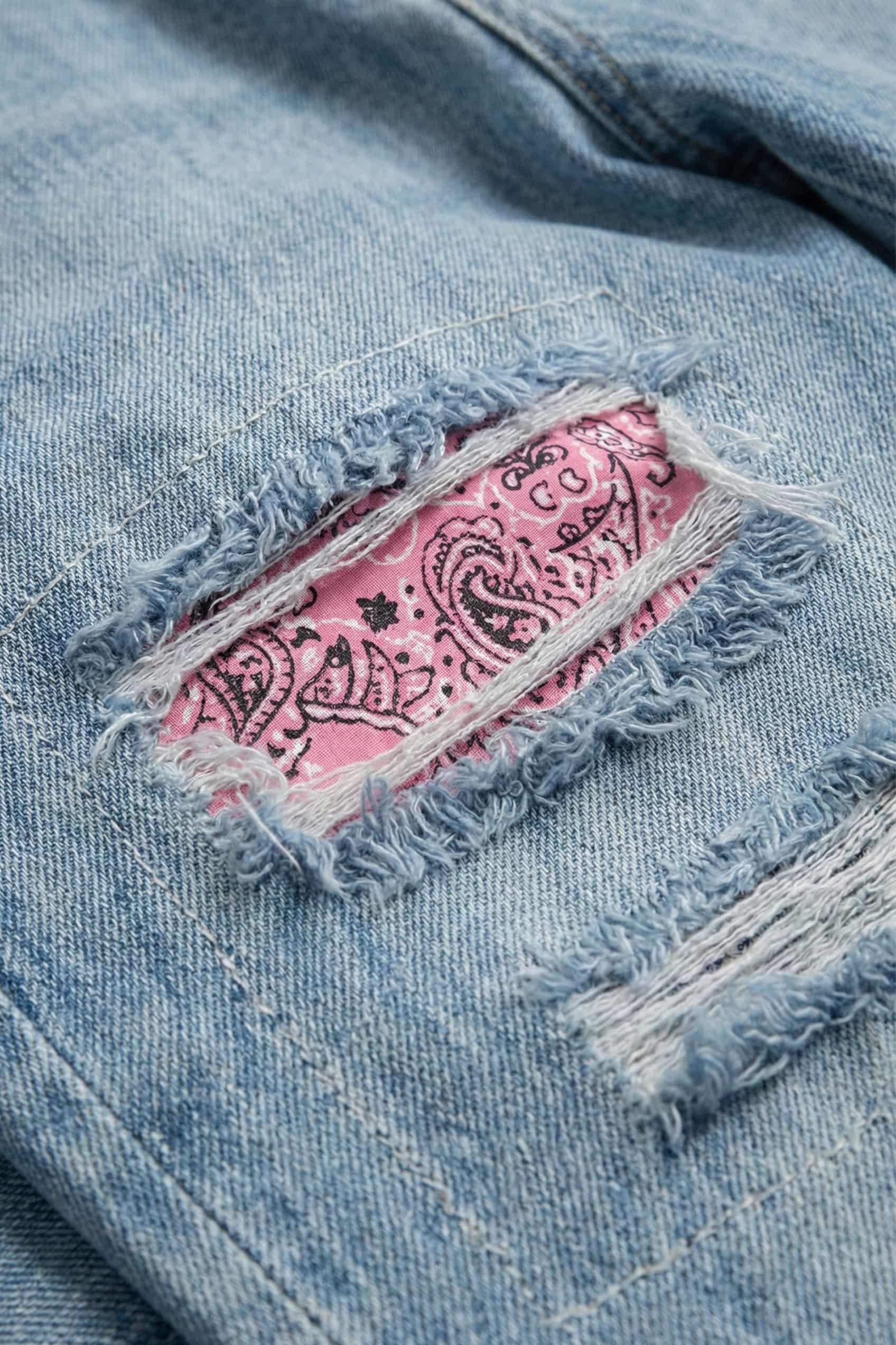 Erkek Baggy Fit Patchwork Hype Jean Pantolon Mavi