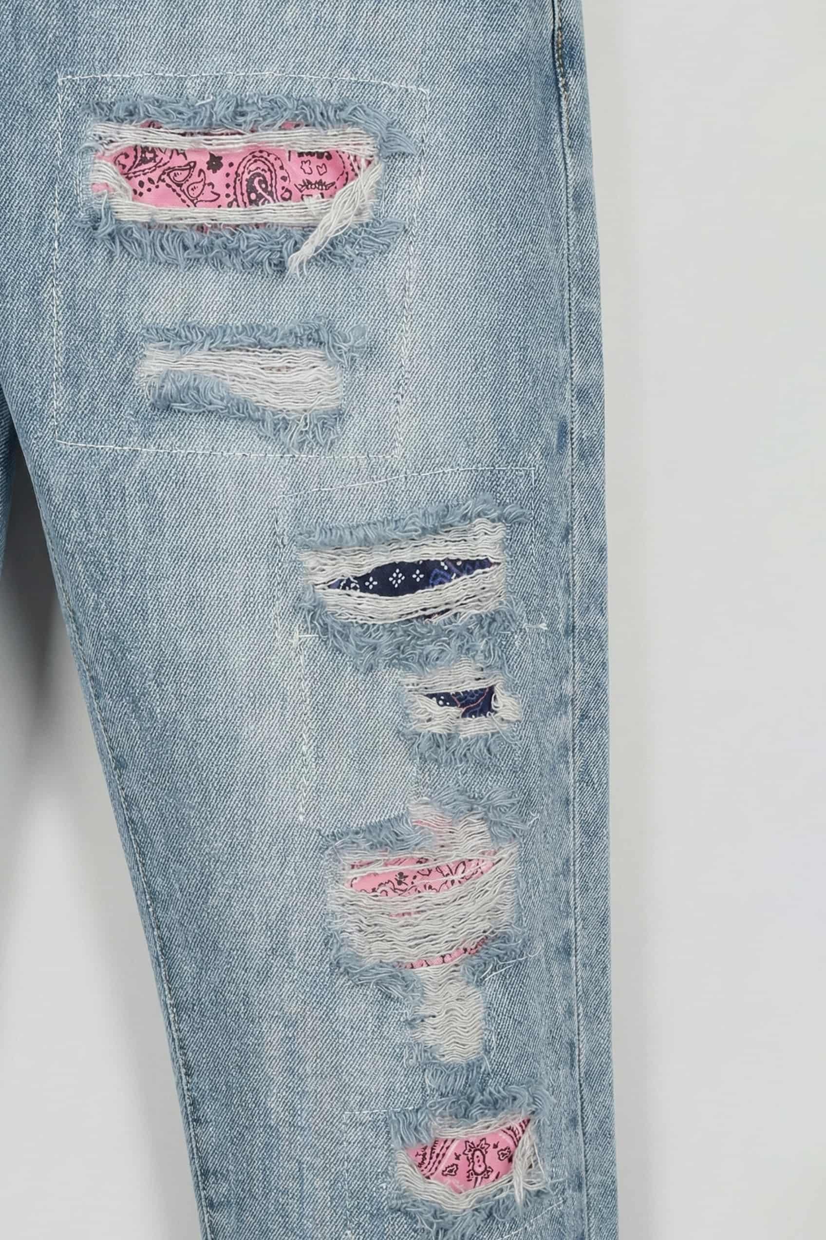 Erkek Baggy Fit Patchwork Hype Jean Pantolon Mavi